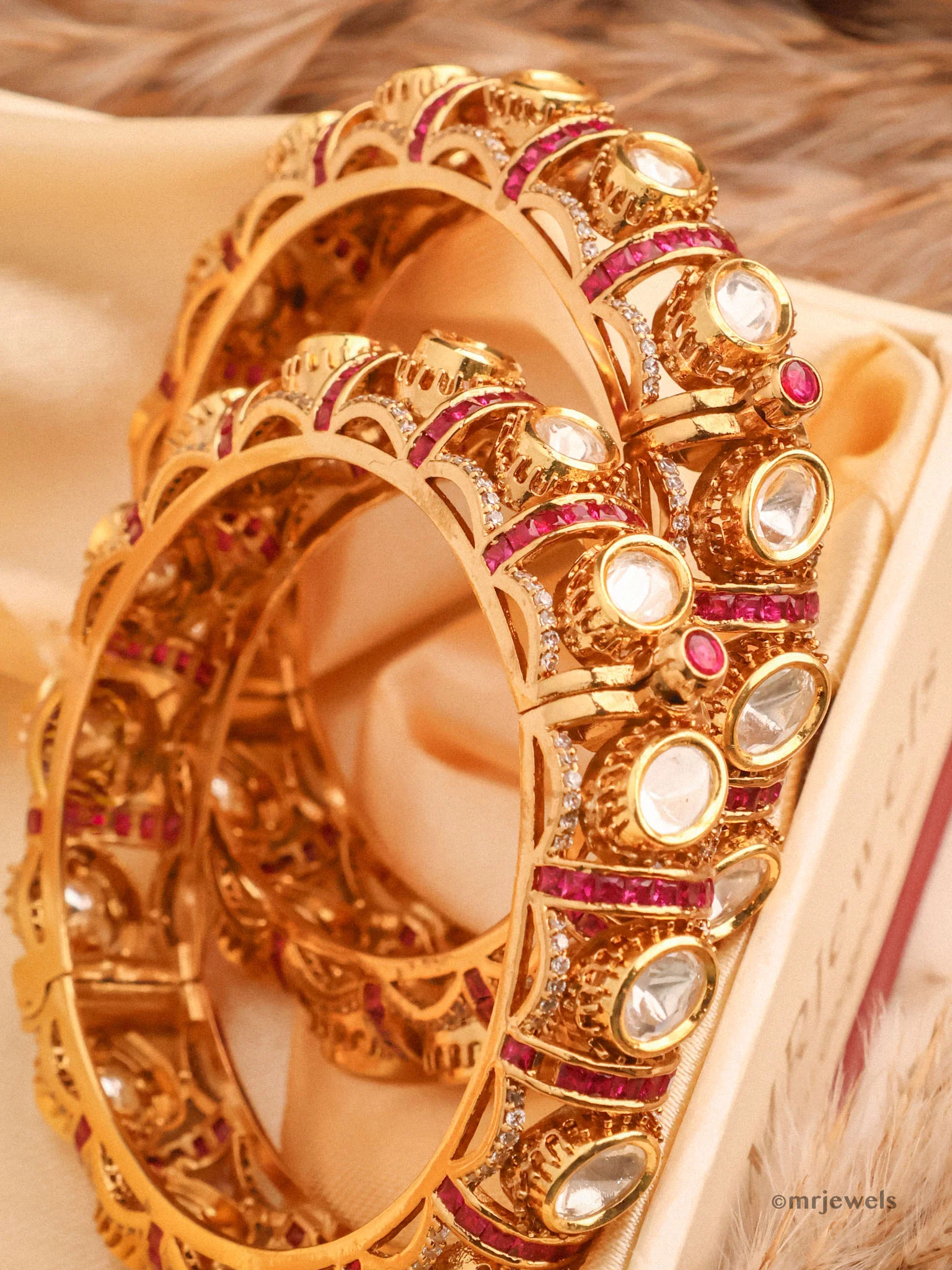 Rajwada Ruby Polki Openable Bangle - Image 3