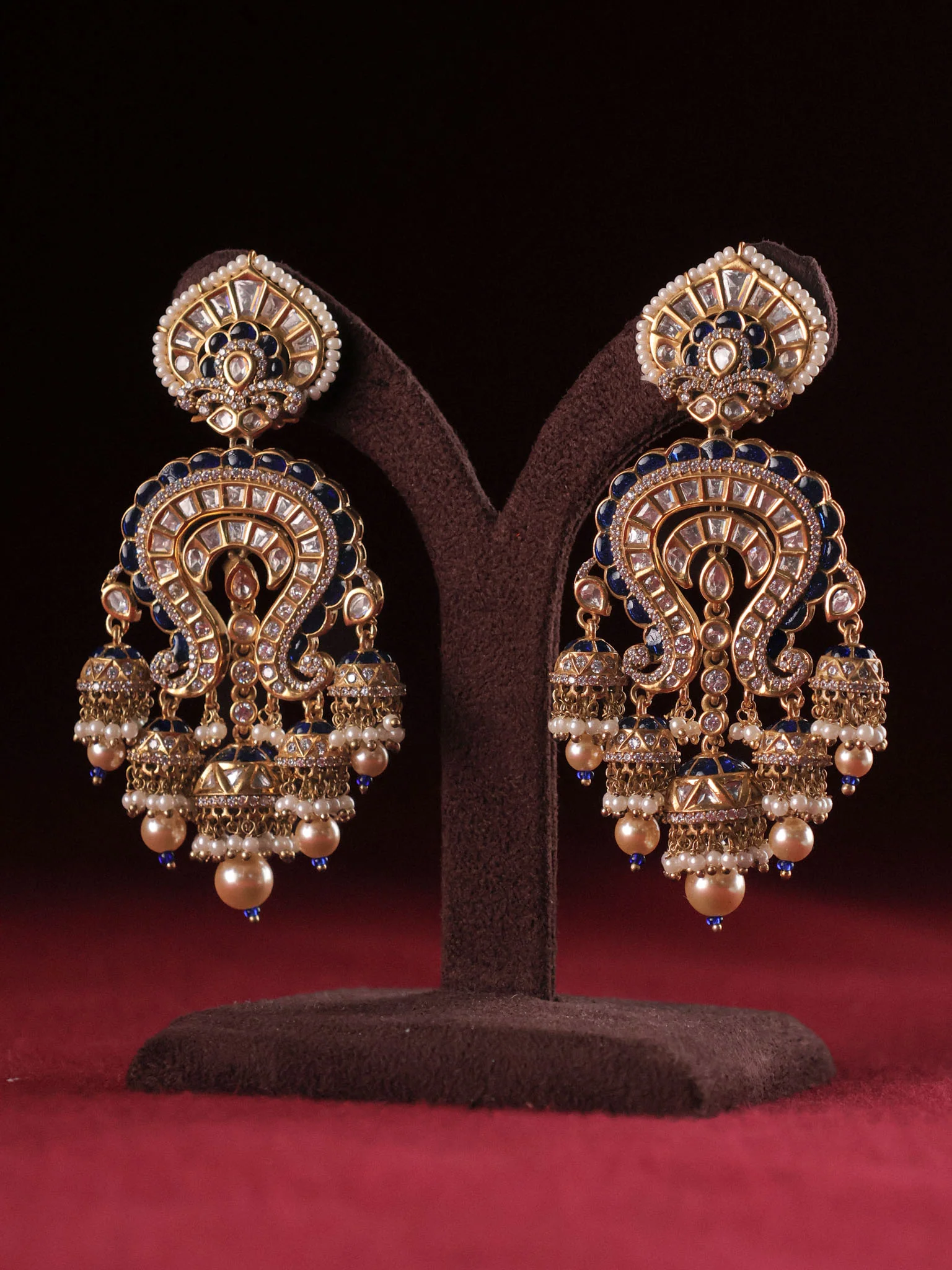 Ravya Polki Pearl Chaandbali Jhumka – Royal Red & Emerald Green Variants - Image 4