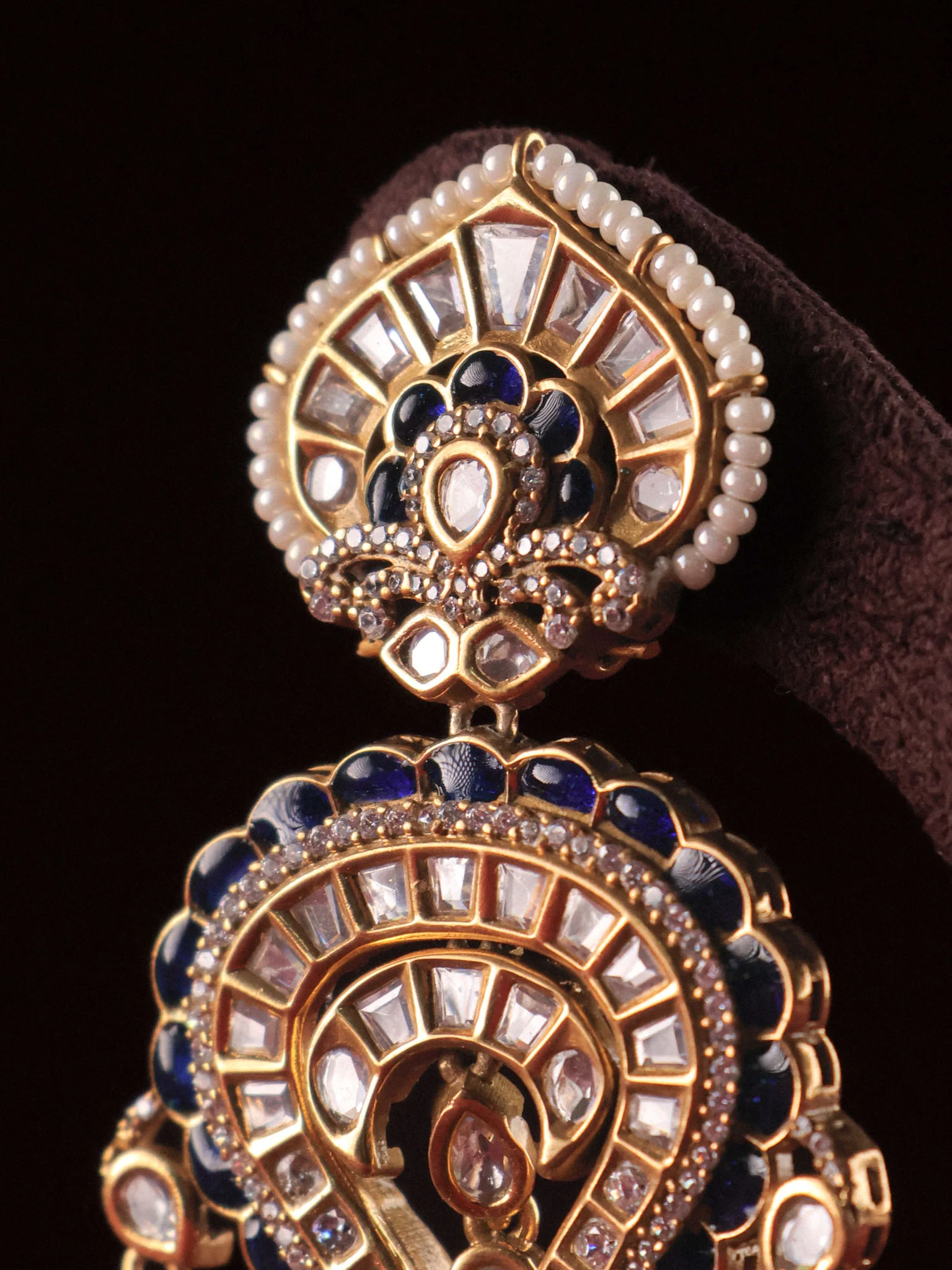 Ravya Polki Pearl Chaandbali Jhumka – Royal Red & Emerald Green Variants - Image 5