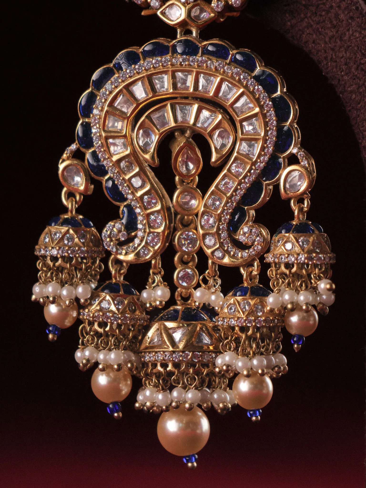Ravya Polki Pearl Chaandbali Jhumka – Royal Red & Emerald Green Variants - Image 6