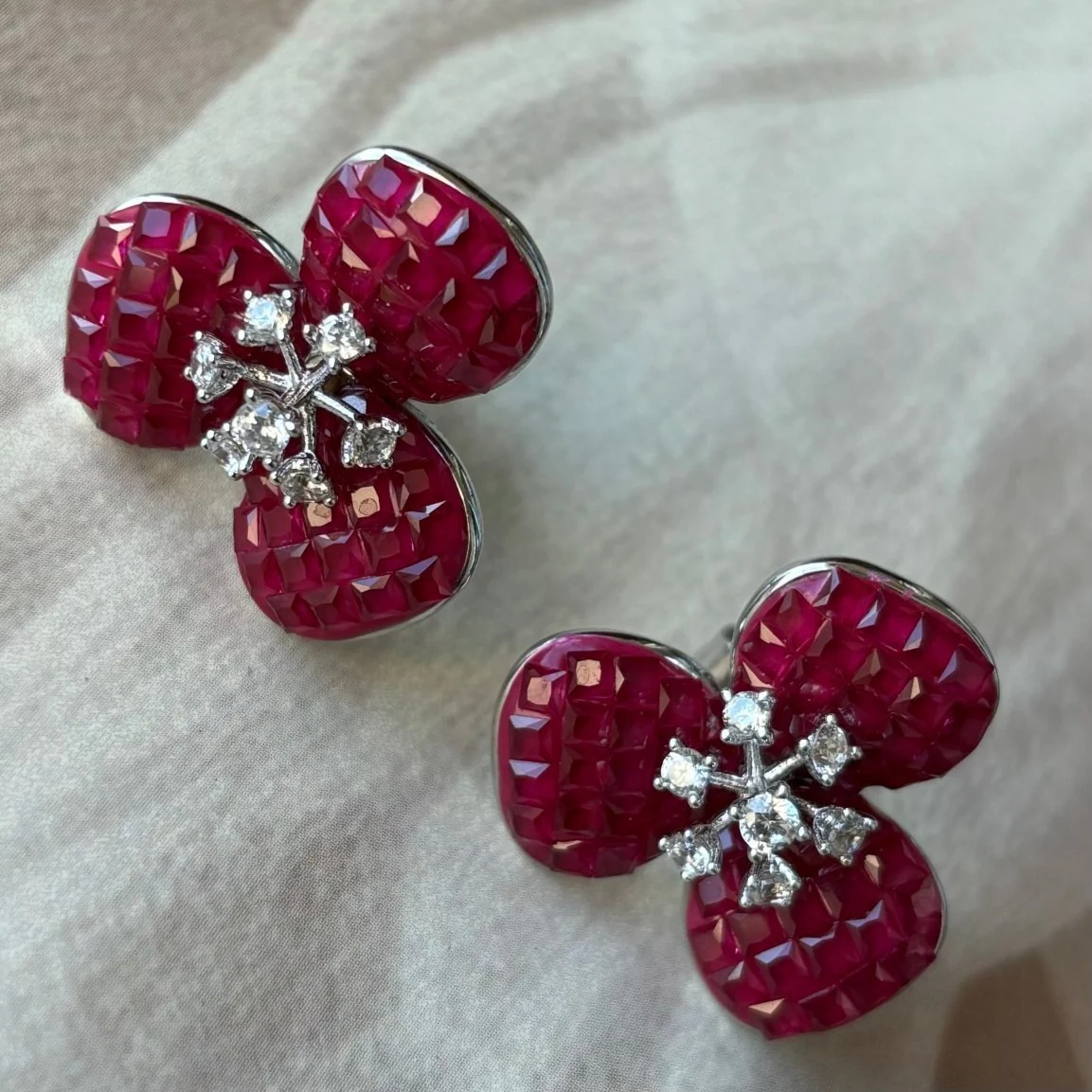 Ruby Earrings with invisible setting - Image 2