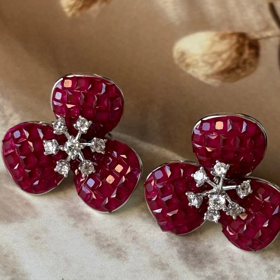 Ruby Earrings with invisible setting - Image 3