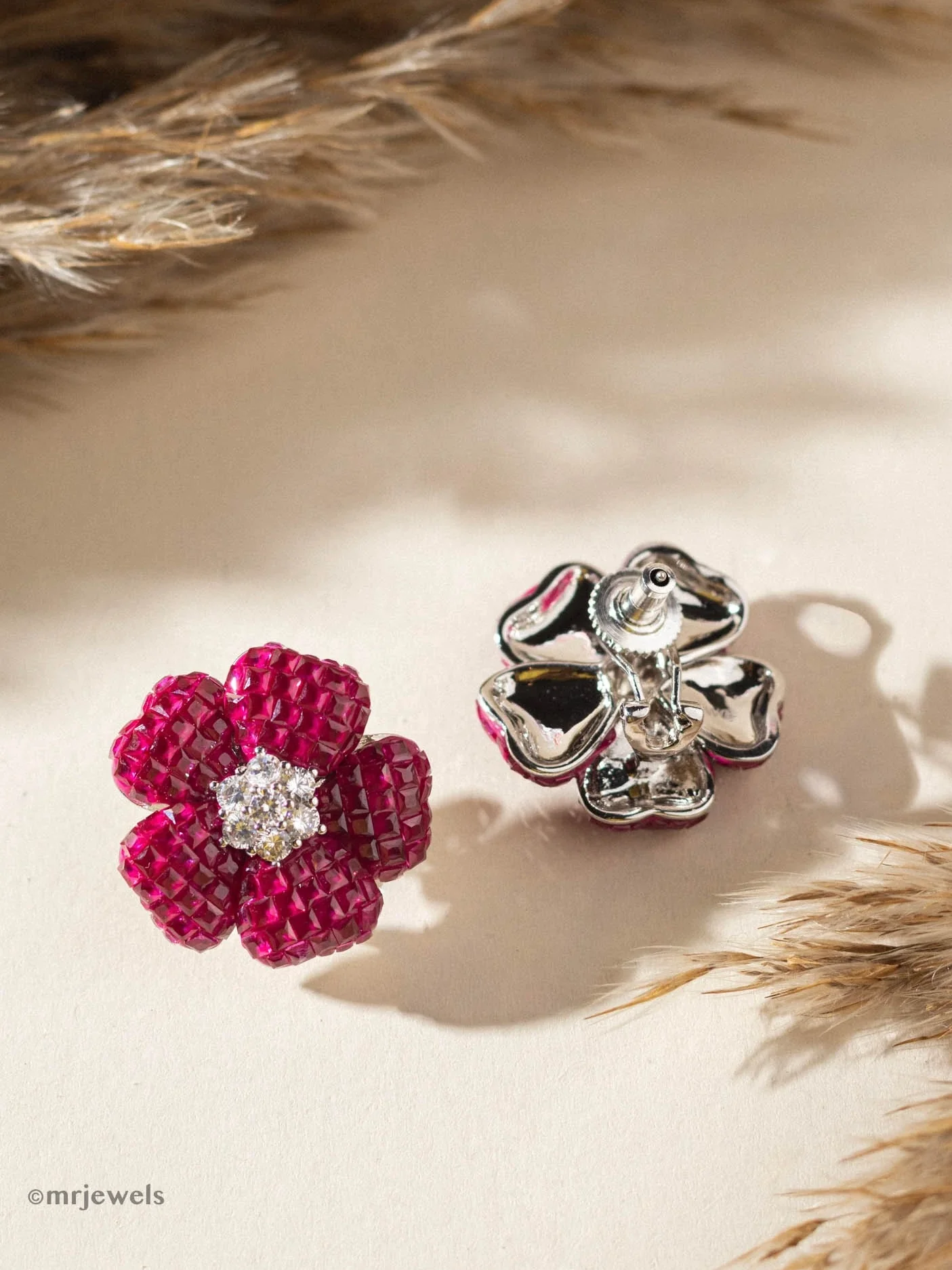 Flower Diamond Earrings in invisible Setting
