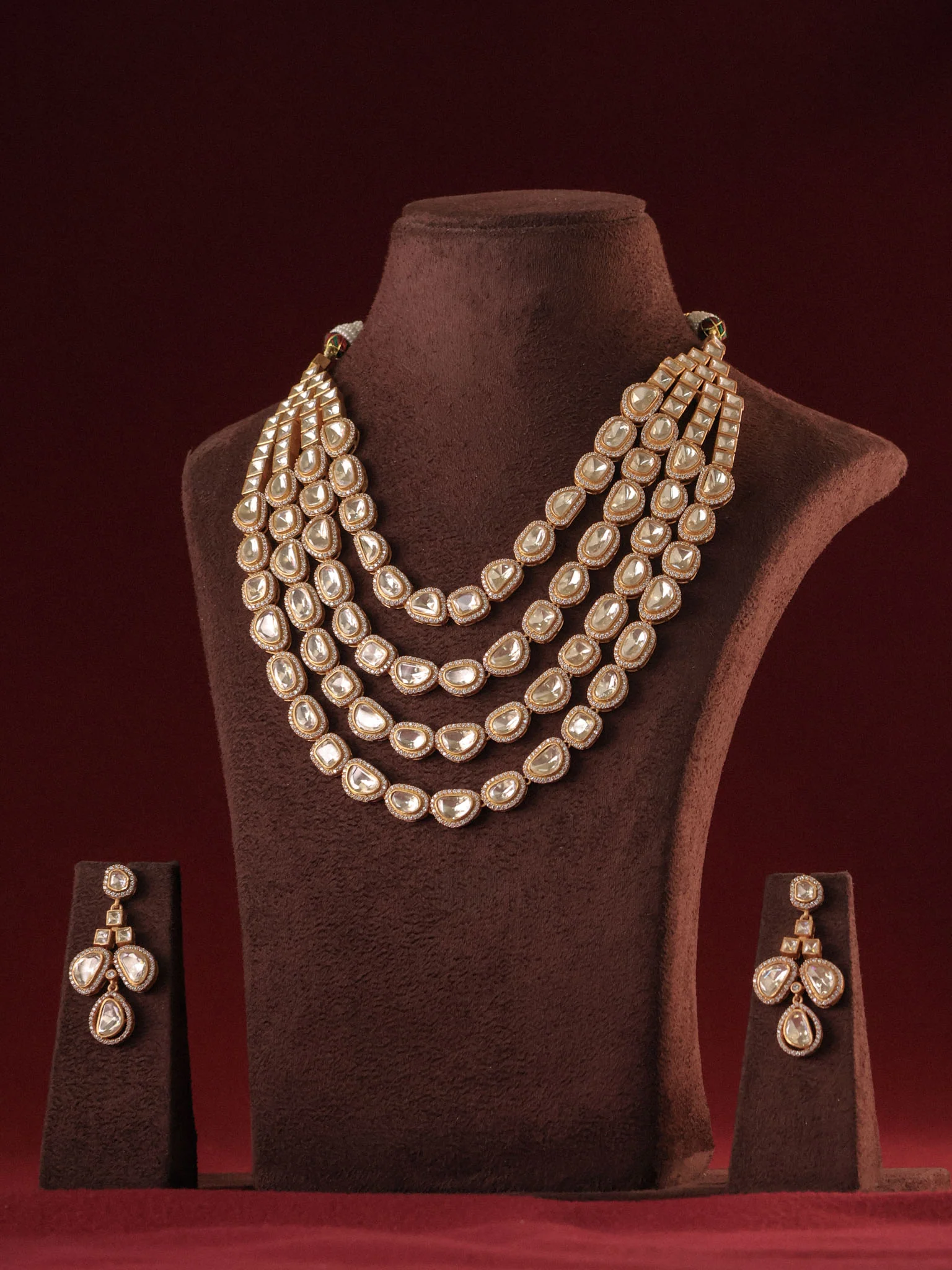 Regal 4-Line Moissanite Polki Necklace Set