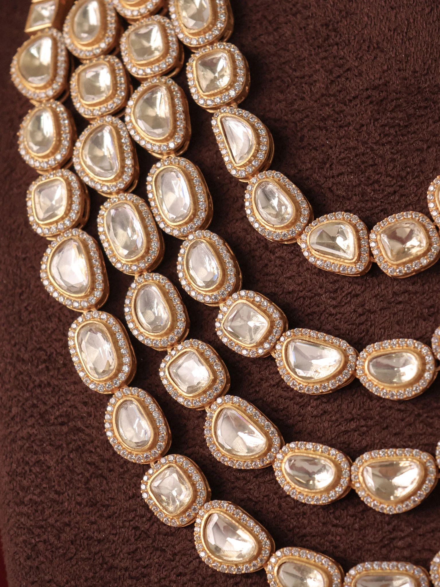 Regal 4-Line Moissanite Polki Necklace Set - Image 2