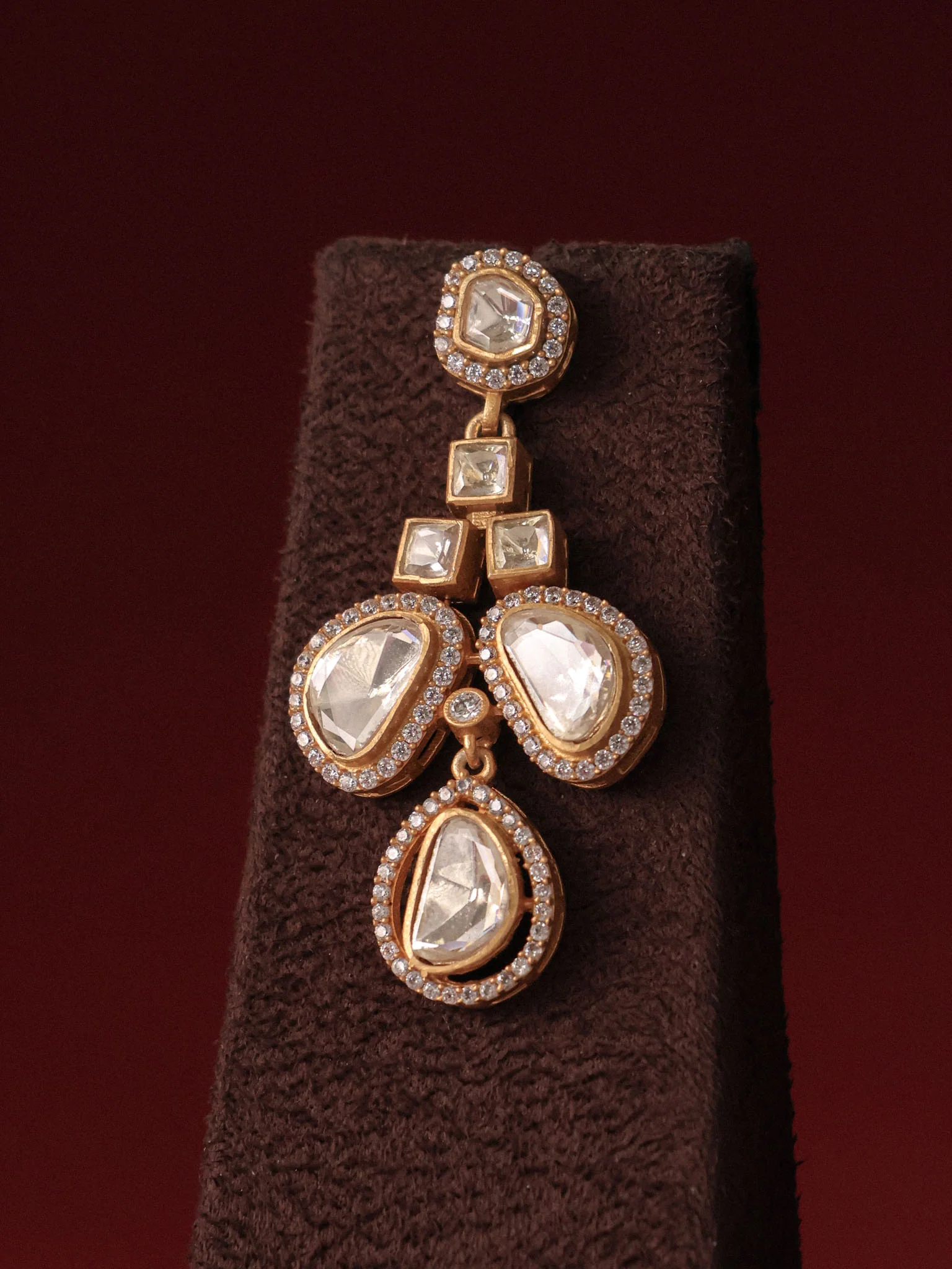 Regal 4-Line Moissanite Polki Necklace Set - Image 3