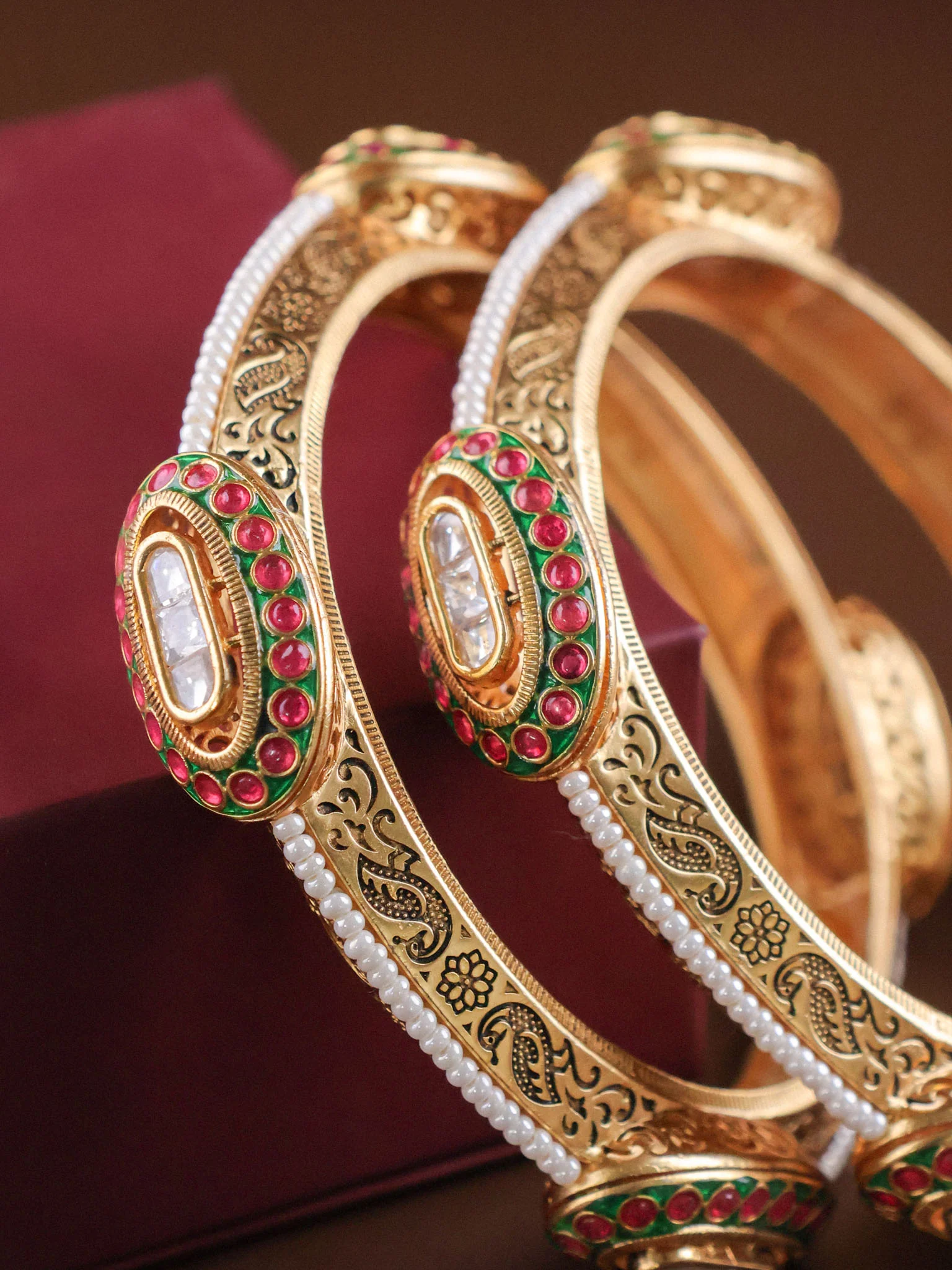 Regal Kundan Heritage Bangles Non openable Pair - Image 2