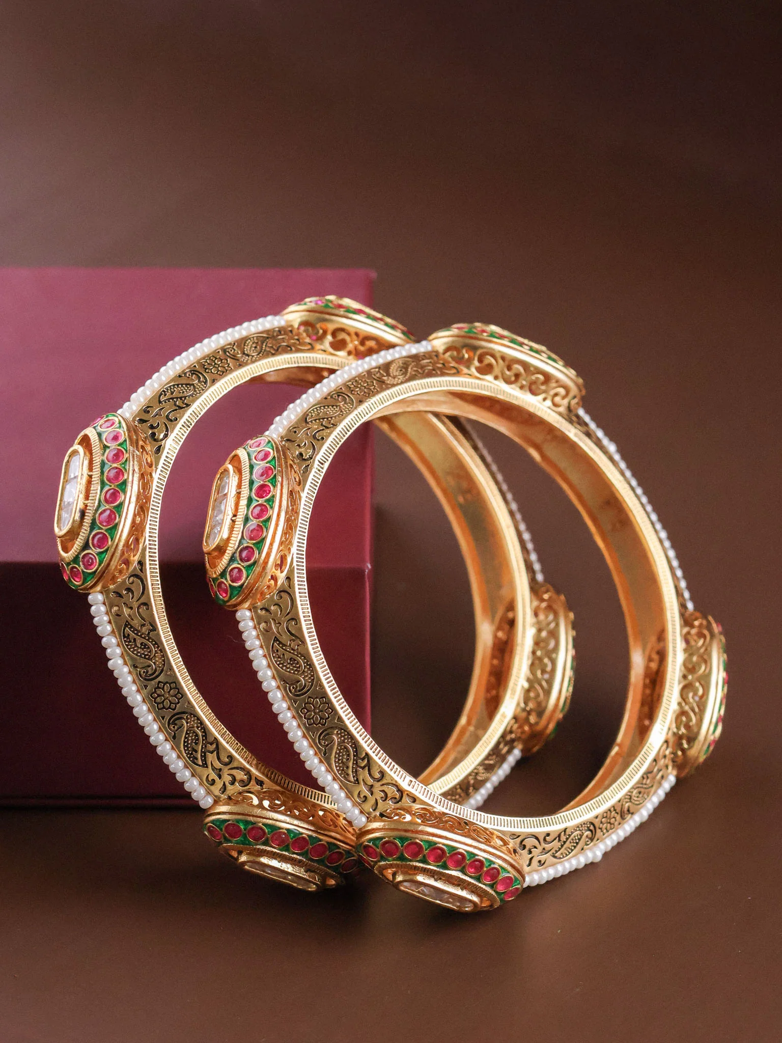 Regal Kundan Heritage Bangles Non openable Pair - Image 3