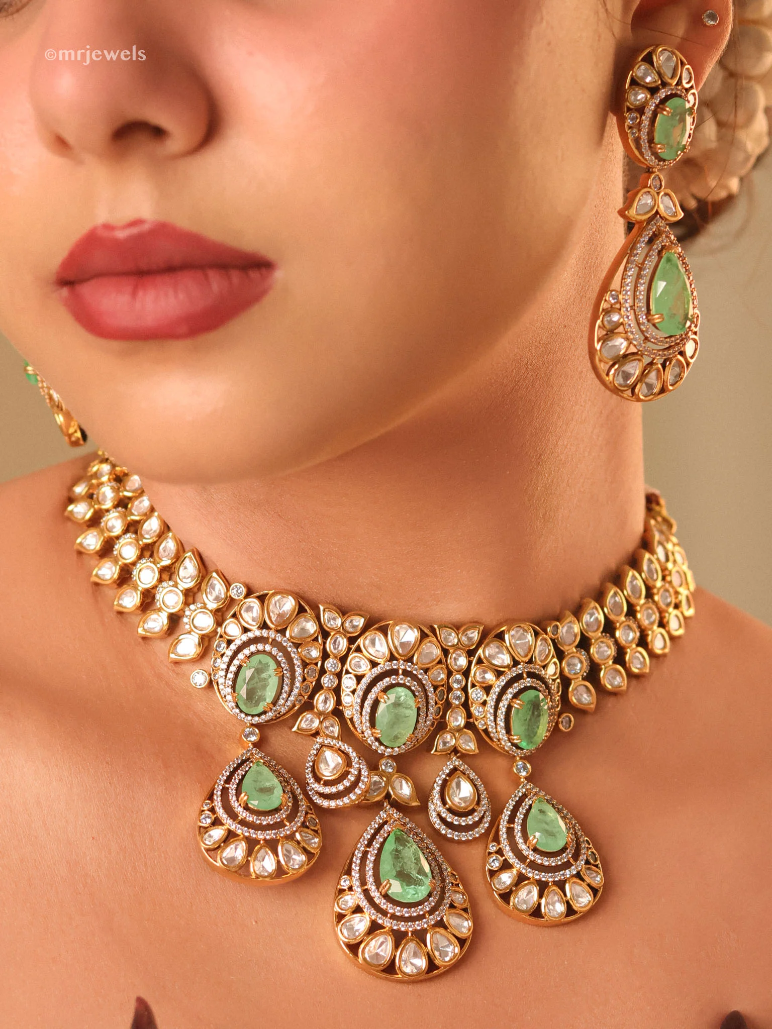 Regal Zevera Kundan Statement Set with matching earrings