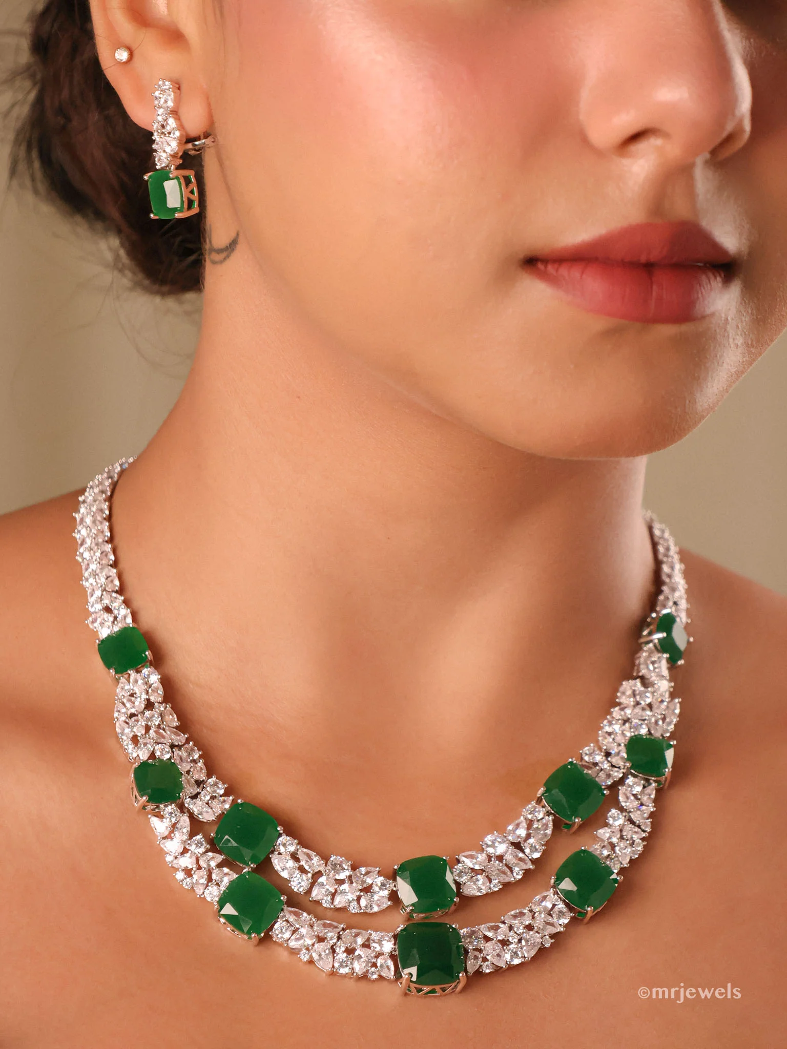 Regalia Cushion Tennis Necklace Set (Emerald/Ruby) - Image 3