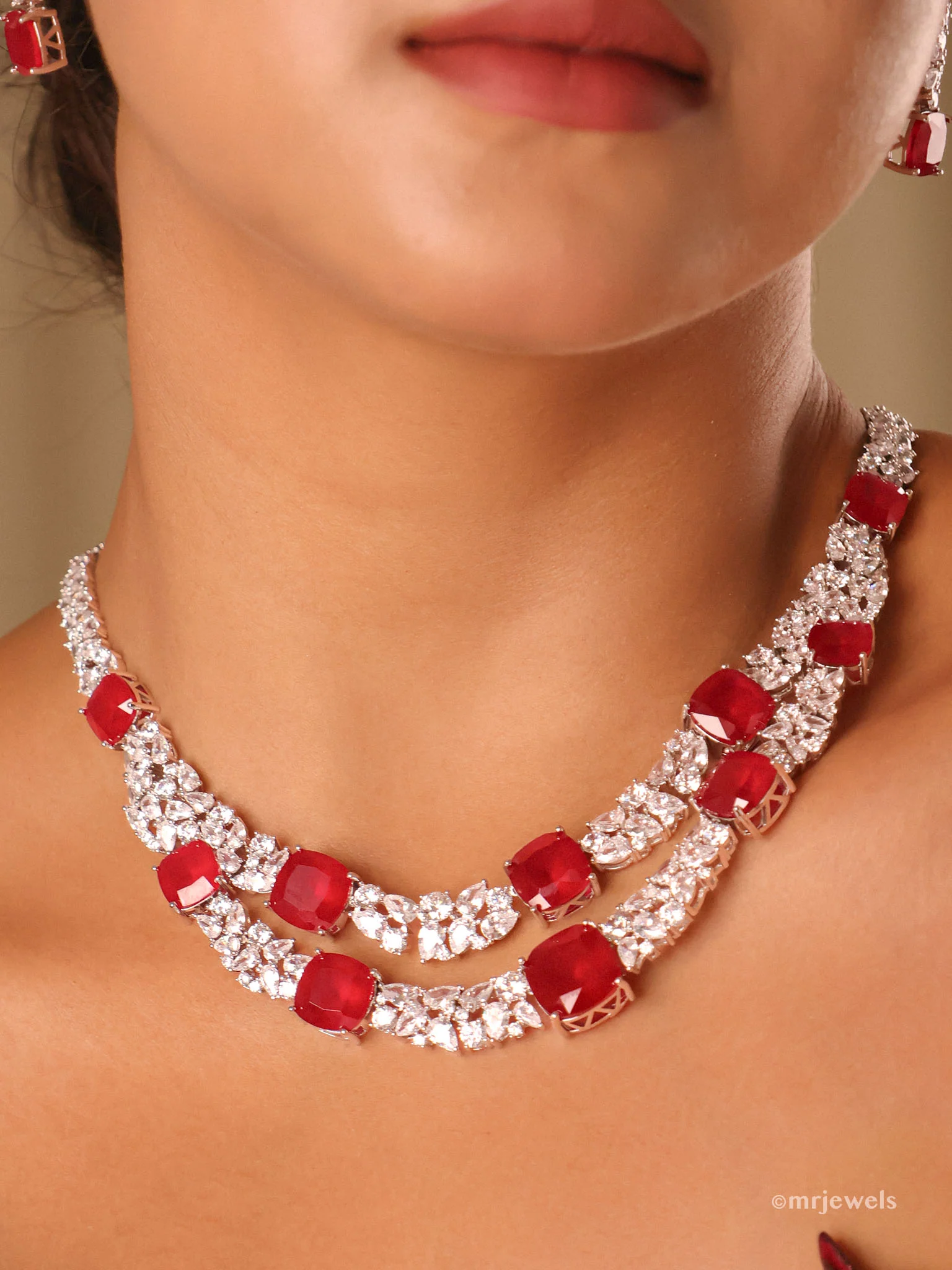 Regalia Cushion Tennis Necklace Set (Emerald/Ruby) - Image 5