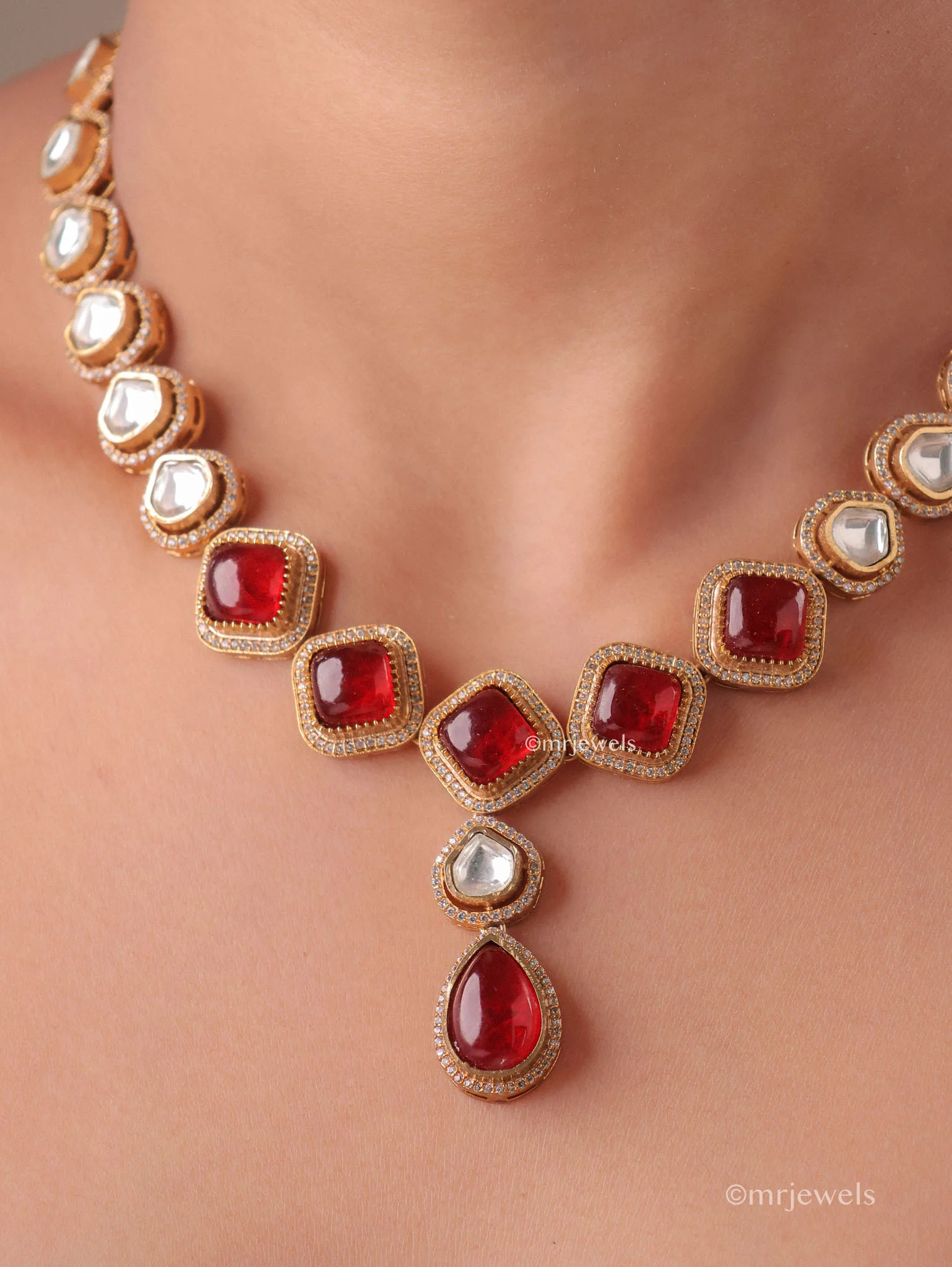 Ridhira Kundan Polki Necklace Set - Image 2