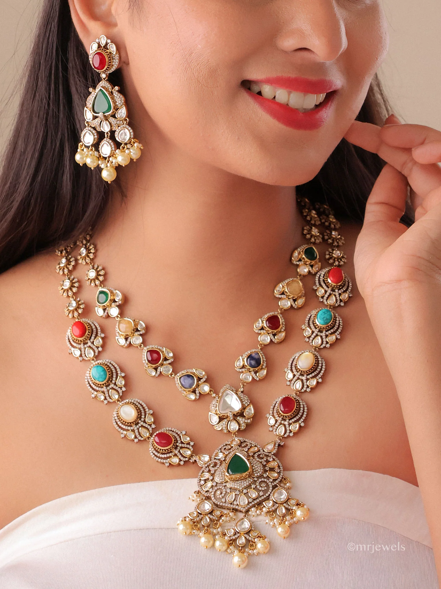 Ridhira Navratna Polki Necklace Set
