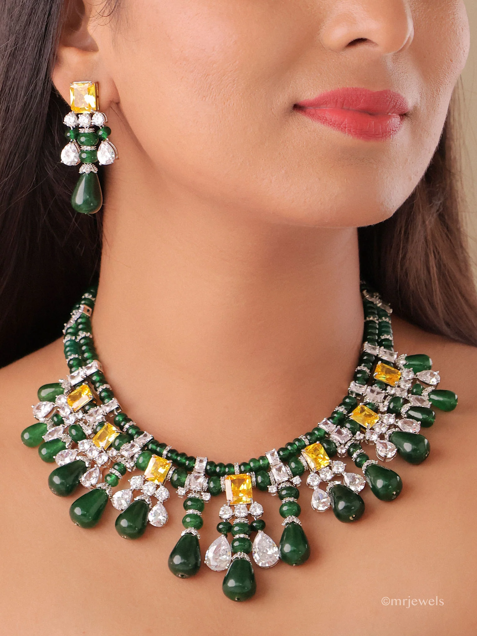 Ridhira Statement American Diamond Necklace Set