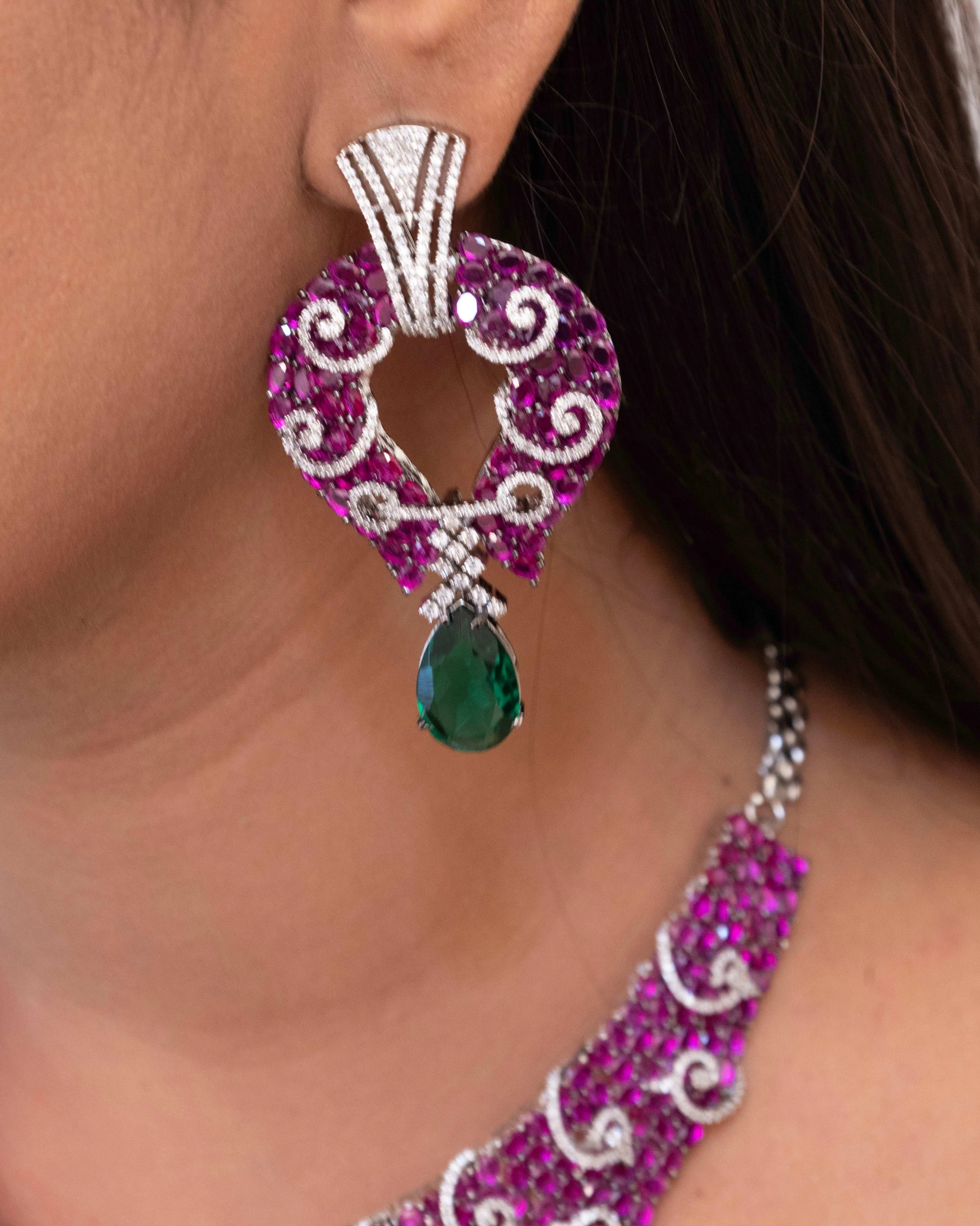 Rose-berry Cut Designer Diamond Set With earrings - Image 4