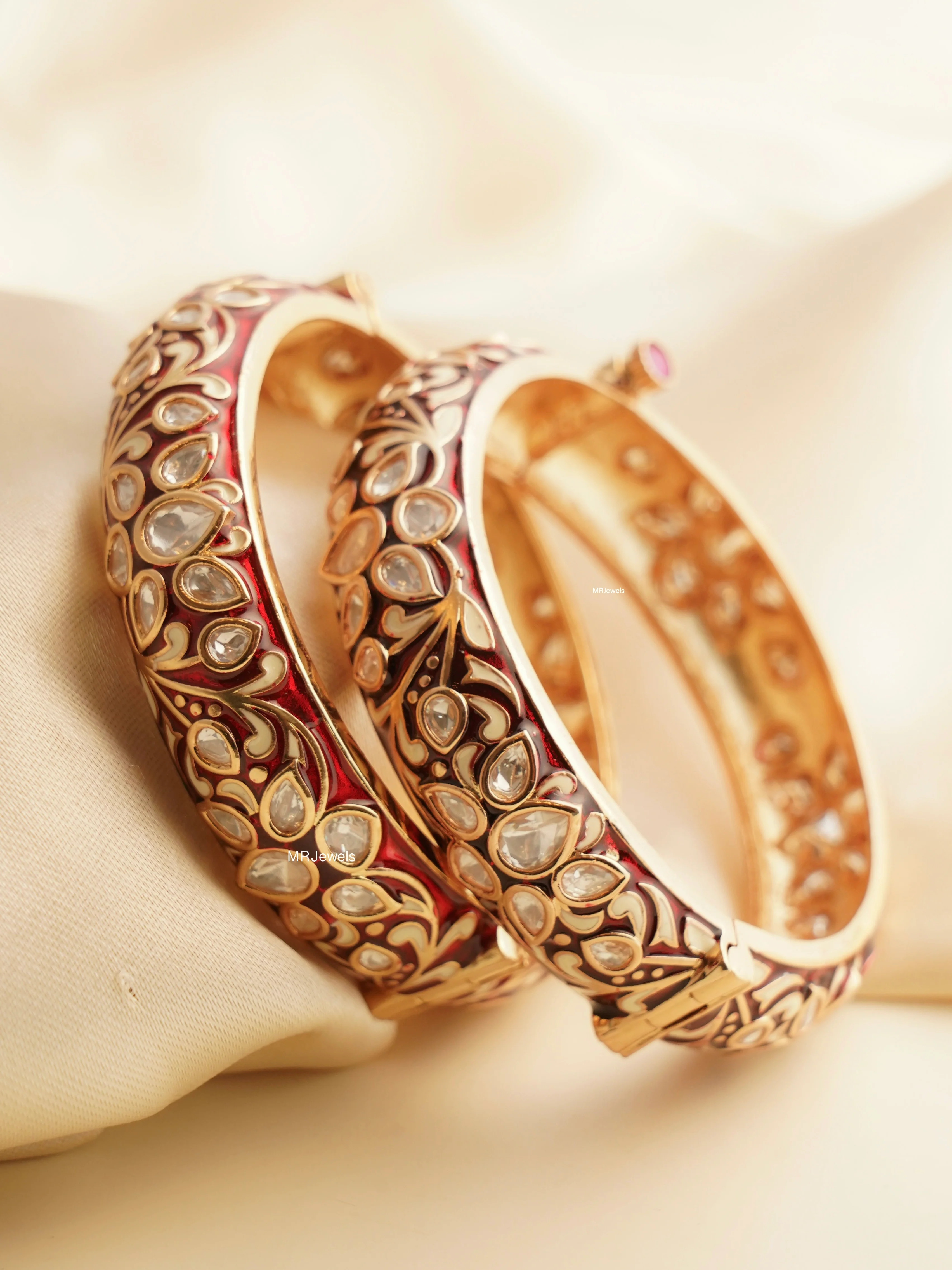 Meenakari Polki Gold Kada Openable - Image 5