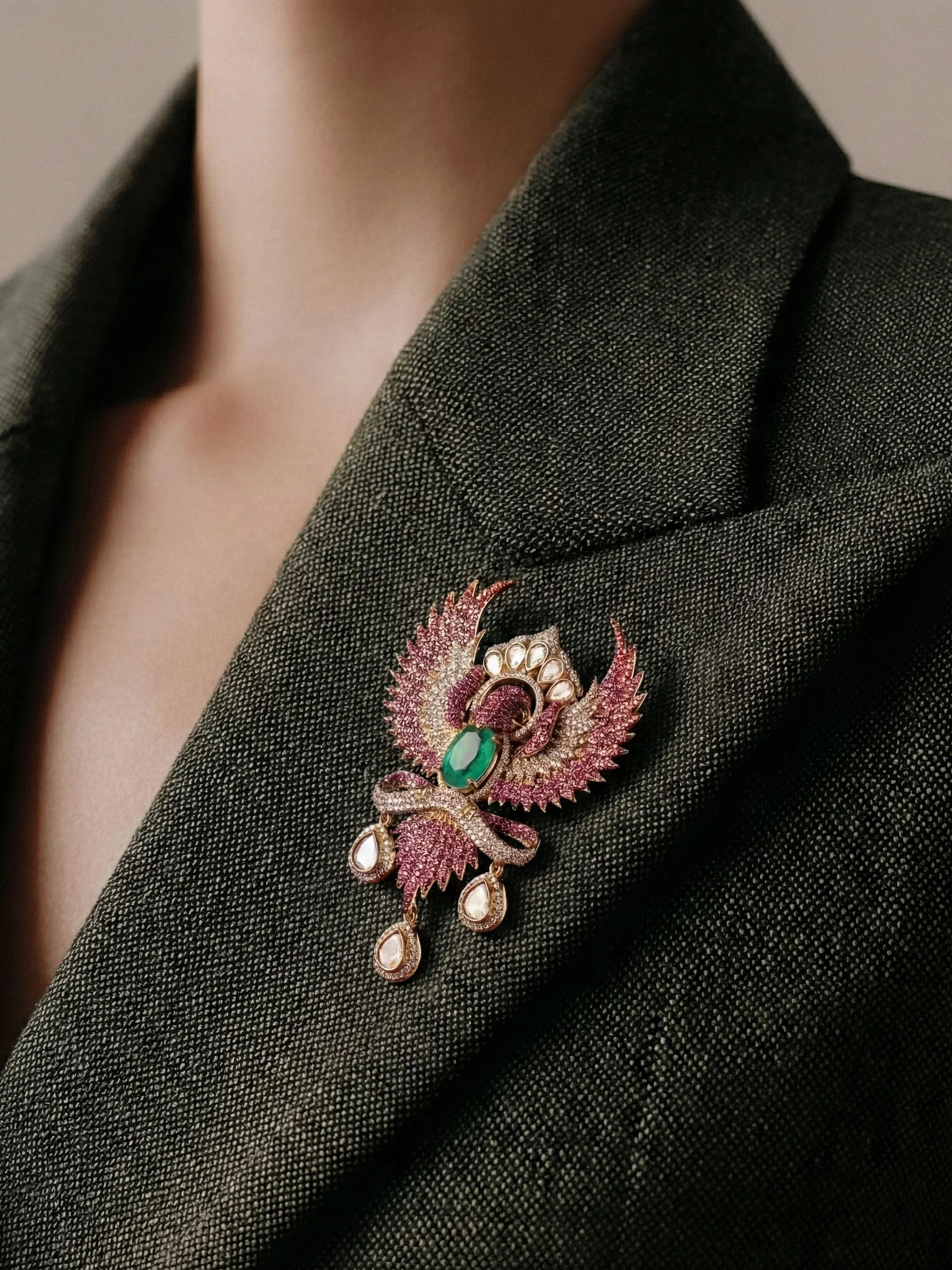 Royal Eagle Emerald Couture Brooch - Image 2