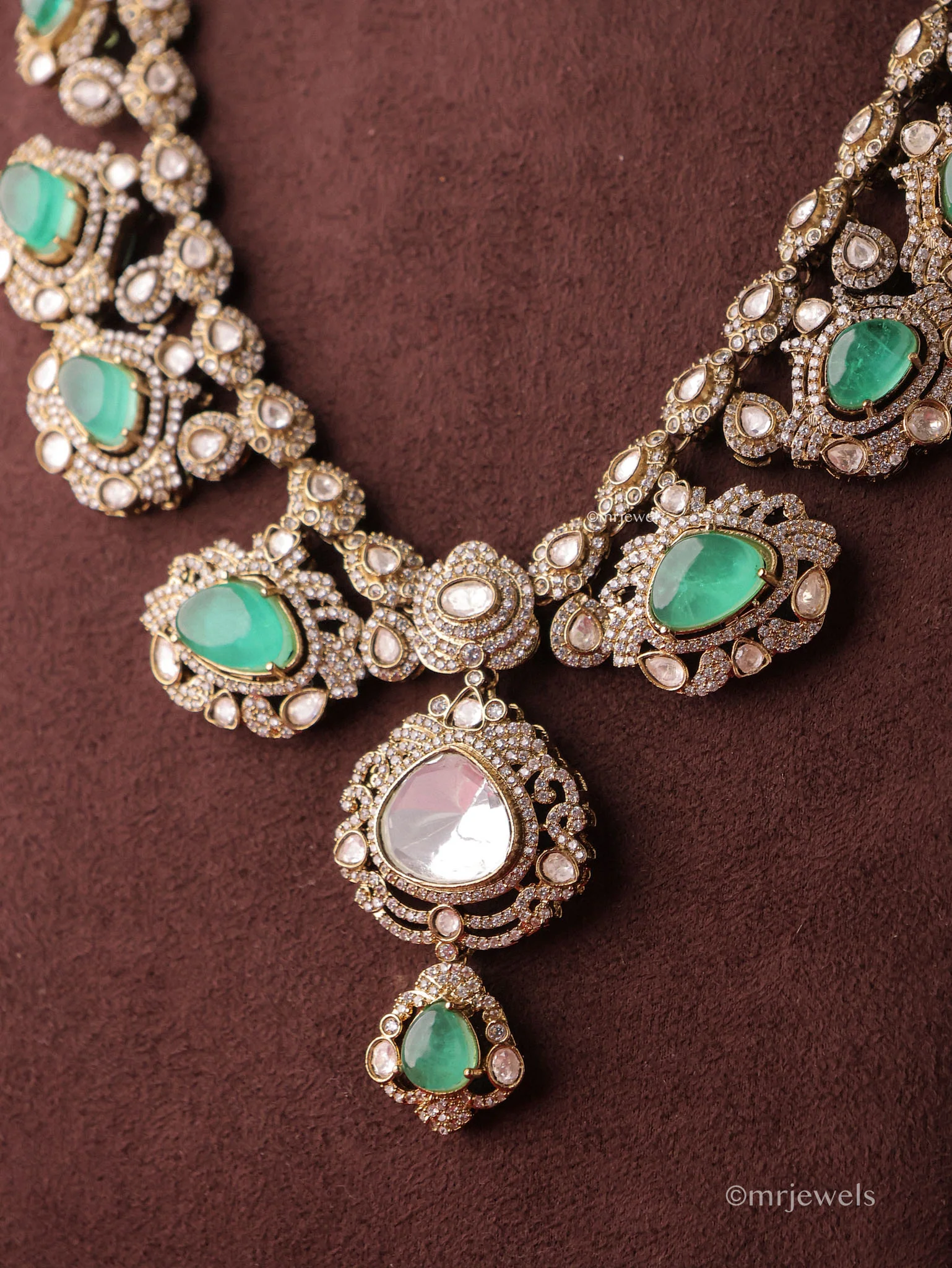 Royal Emerald Polki Groom Necklace - Image 4