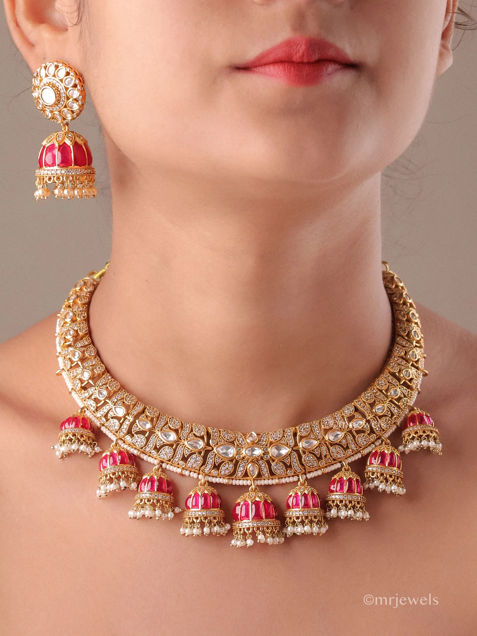 Royal Hasli Kundan Pearl Drop Necklace Set