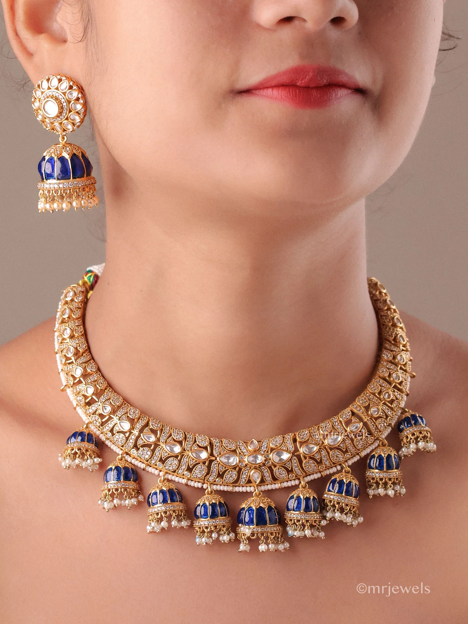 Royal Hasli Kundan Pearl Drop Necklace Set - Image 3