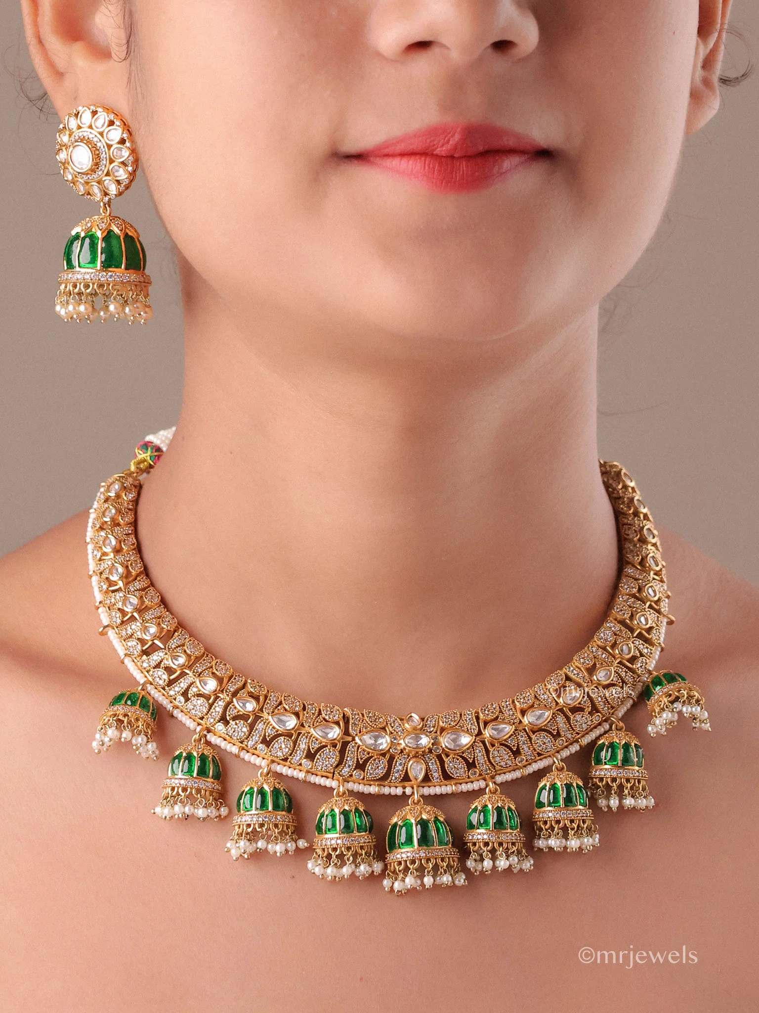 Royal Hasli Kundan Pearl Drop Necklace Set - Image 5