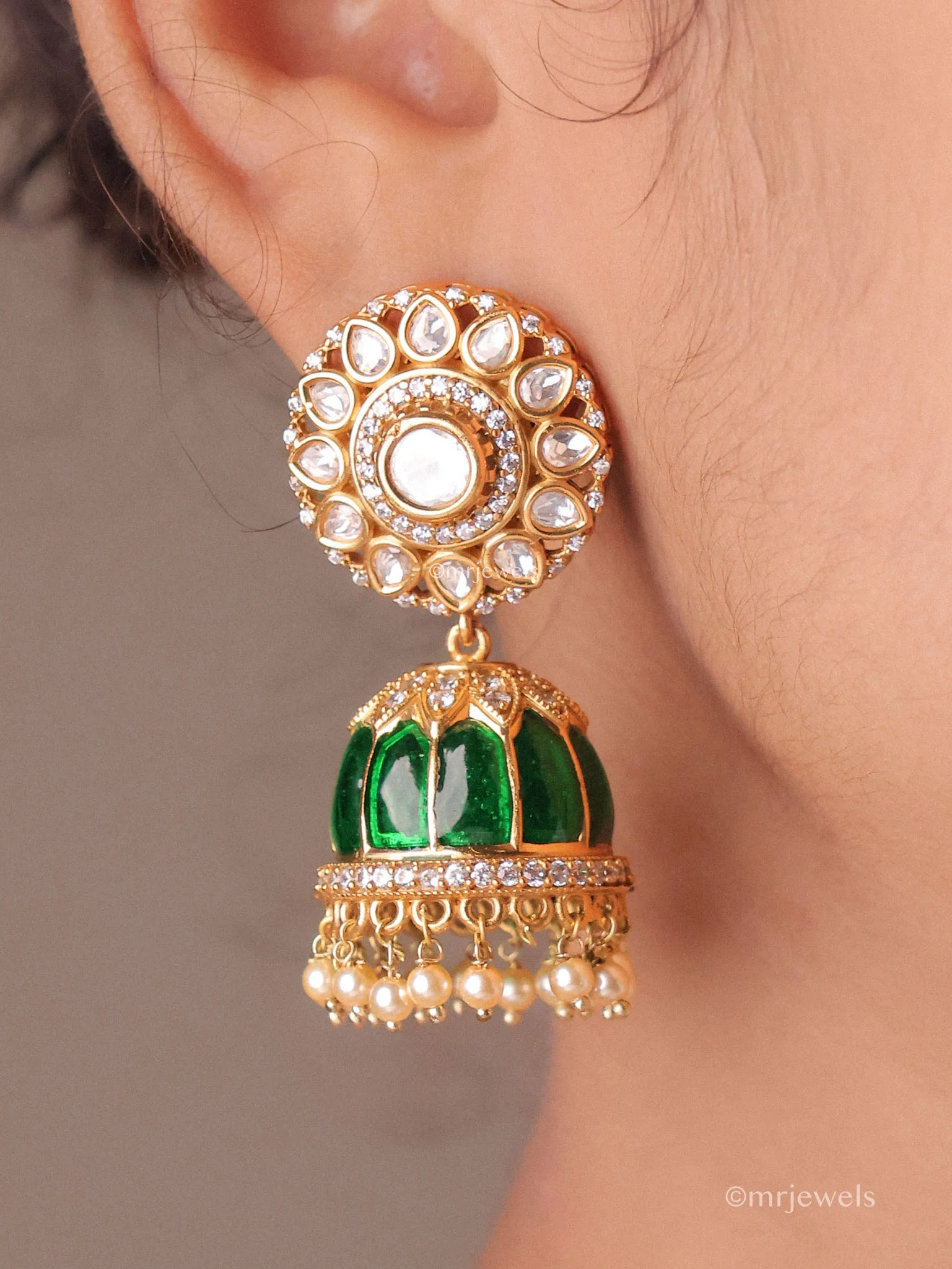 Royal Hasli Kundan Pearl Drop Necklace Set - Image 7