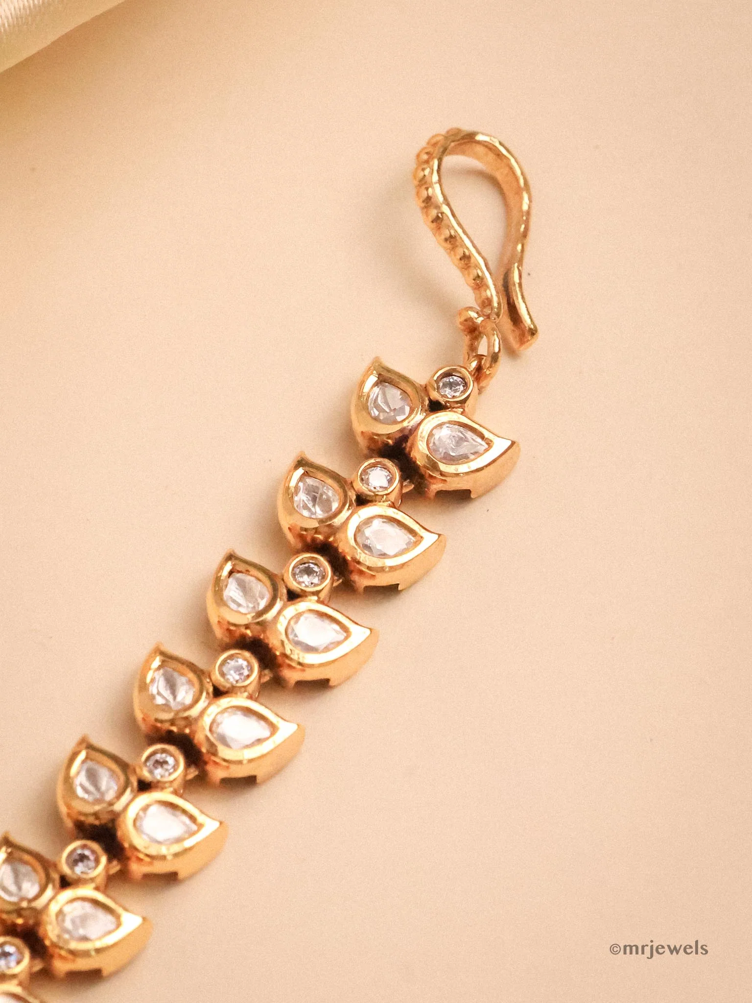 Royal Kundan Chaandbali Maang Tikka – Adorned with Pearls & Polki - Image 3