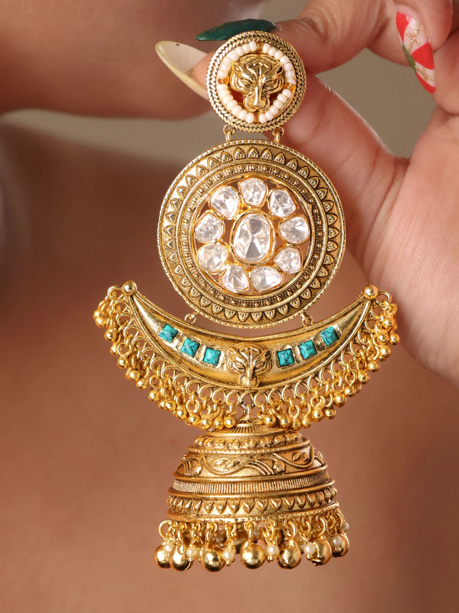 Royal Kundan Jhumka Earrings - Image 2