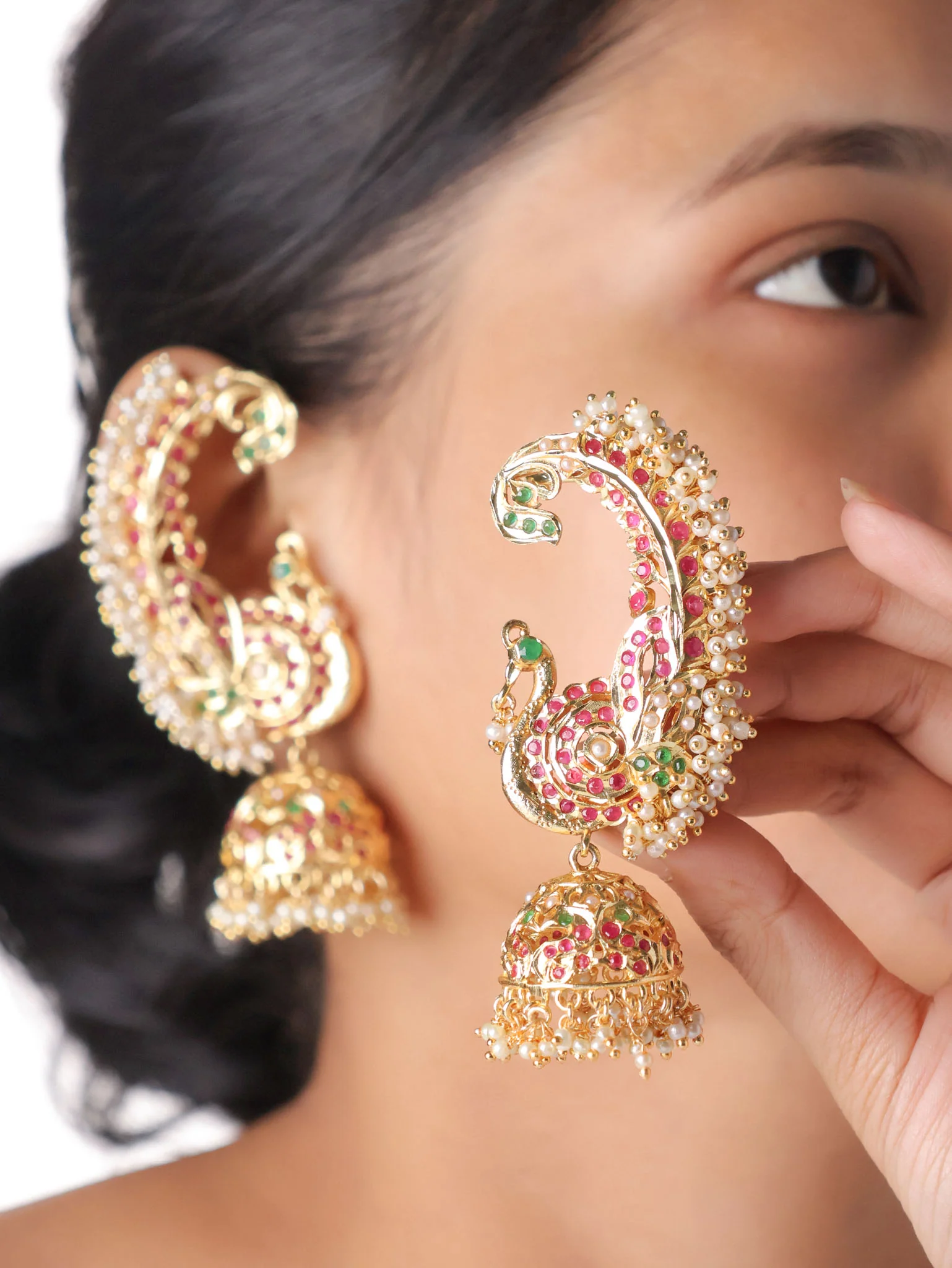 Royal Peacock Jhumki Ear Cuff - Image 2