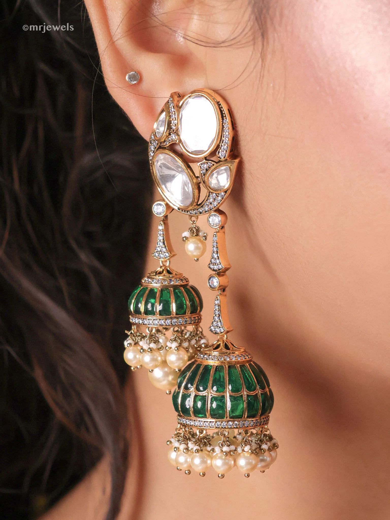 Royal Polki Double Jhumka - Image 4