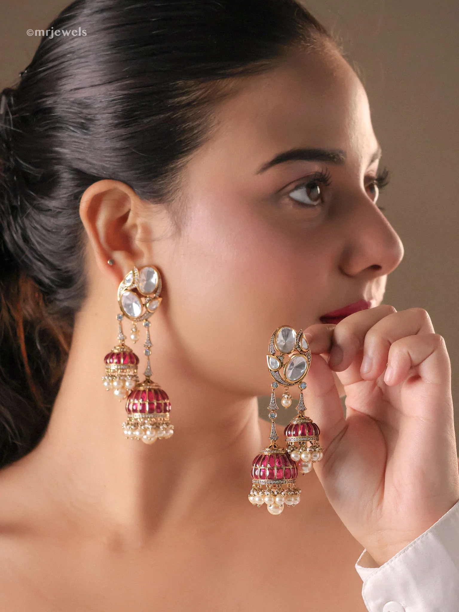 Royal Polki Double Jhumka - Image 5