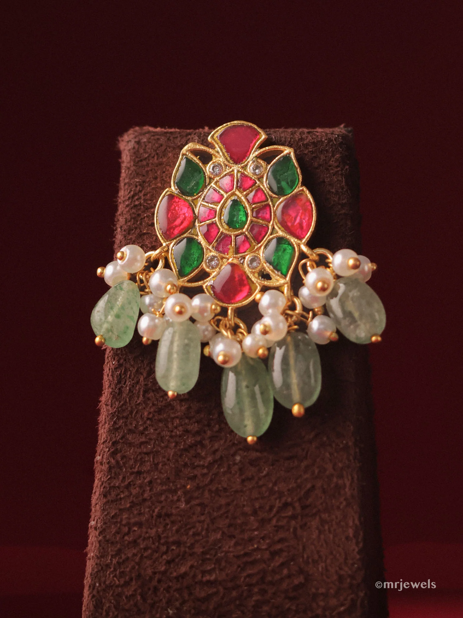 Royal Polki Kundan Choker Set with Emerald Drops - Image 3