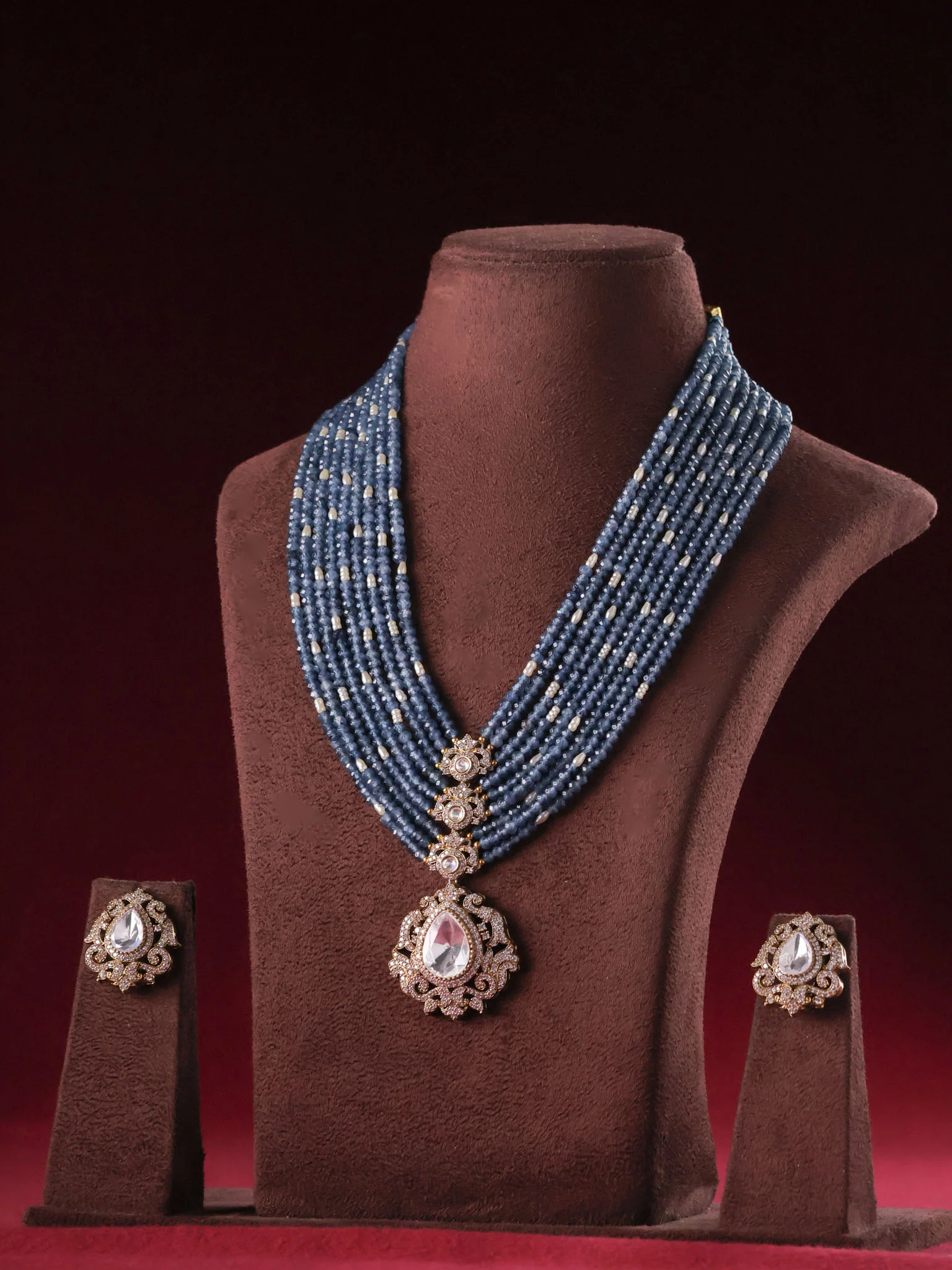 Royal Polki Maharani Beads Necklace Set - Image 2
