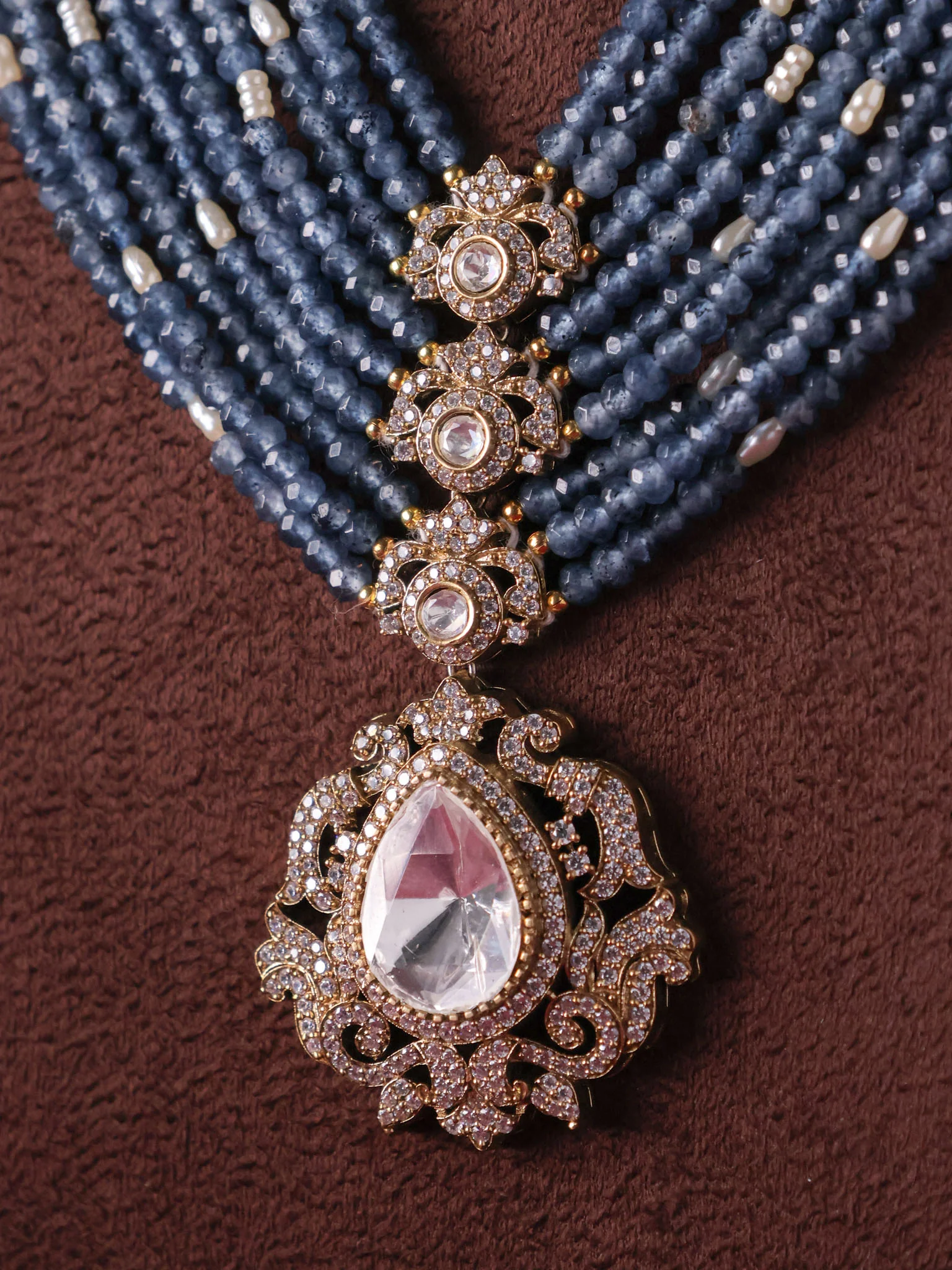 Royal Polki Maharani Beads Necklace Set - Image 3