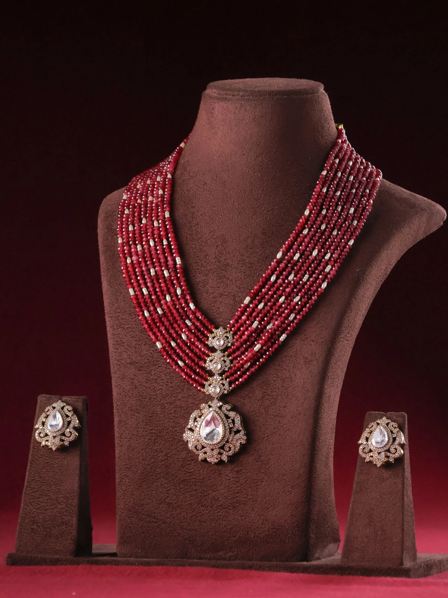 Royal Polki Maharani Beads Necklace Set - Image 4