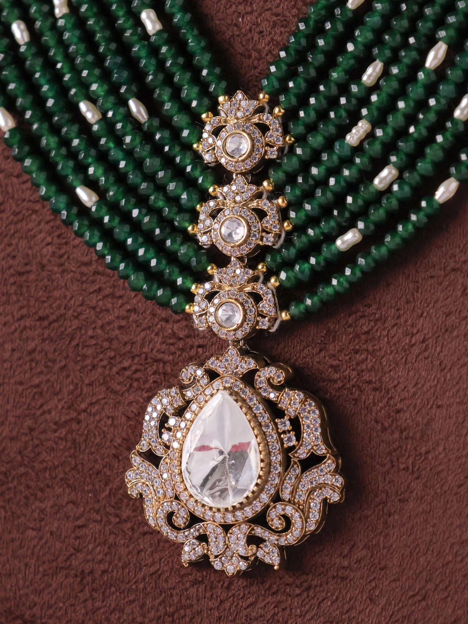 Royal Polki Maharani Beads Necklace Set - Image 5