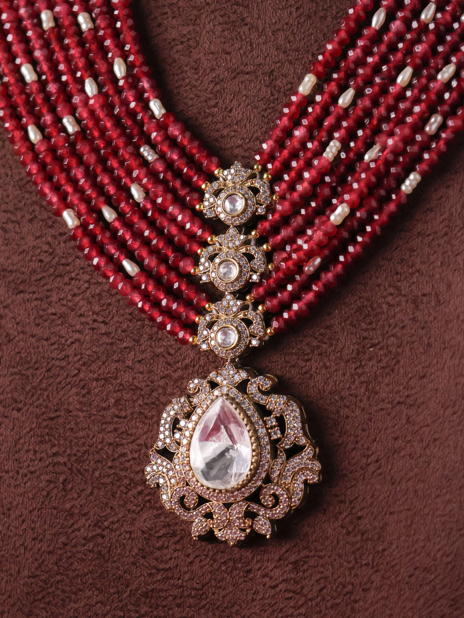 Royal Polki Maharani Beads Necklace Set - Image 9