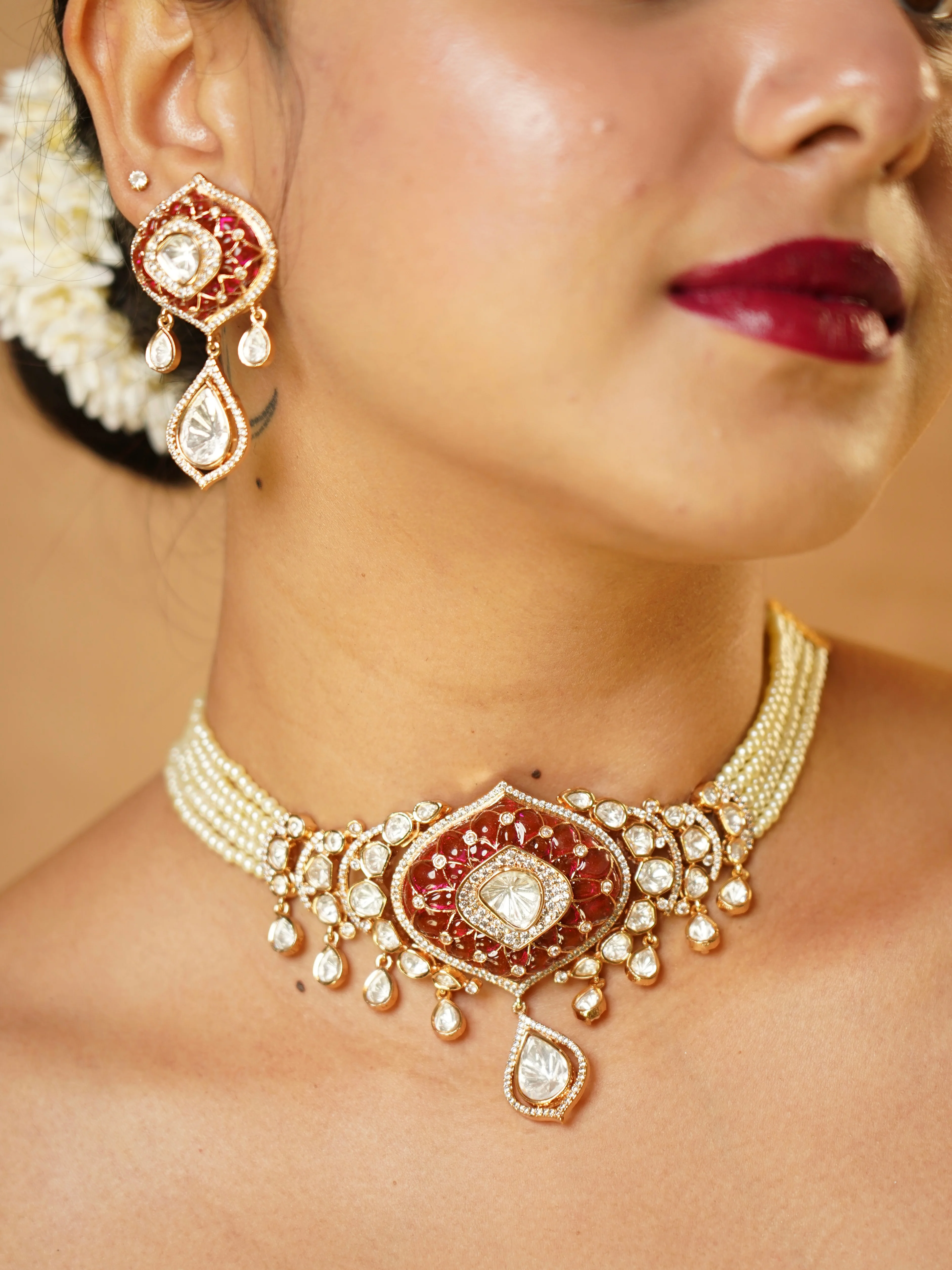 Royal Ruby Kundan Pearl Choker Set