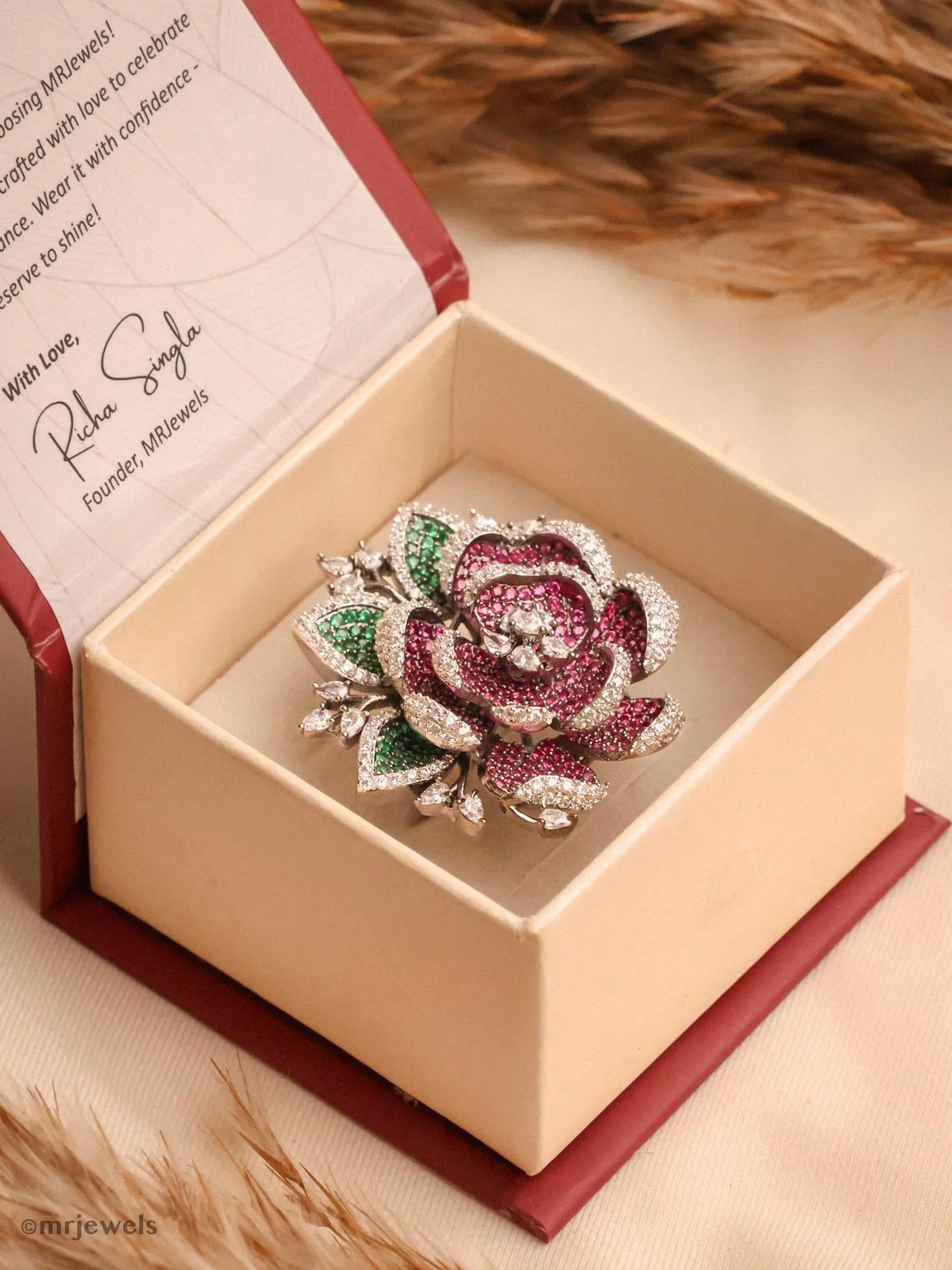 Ruby Designer Cocktail Ring- Adjustable Size - Image 3
