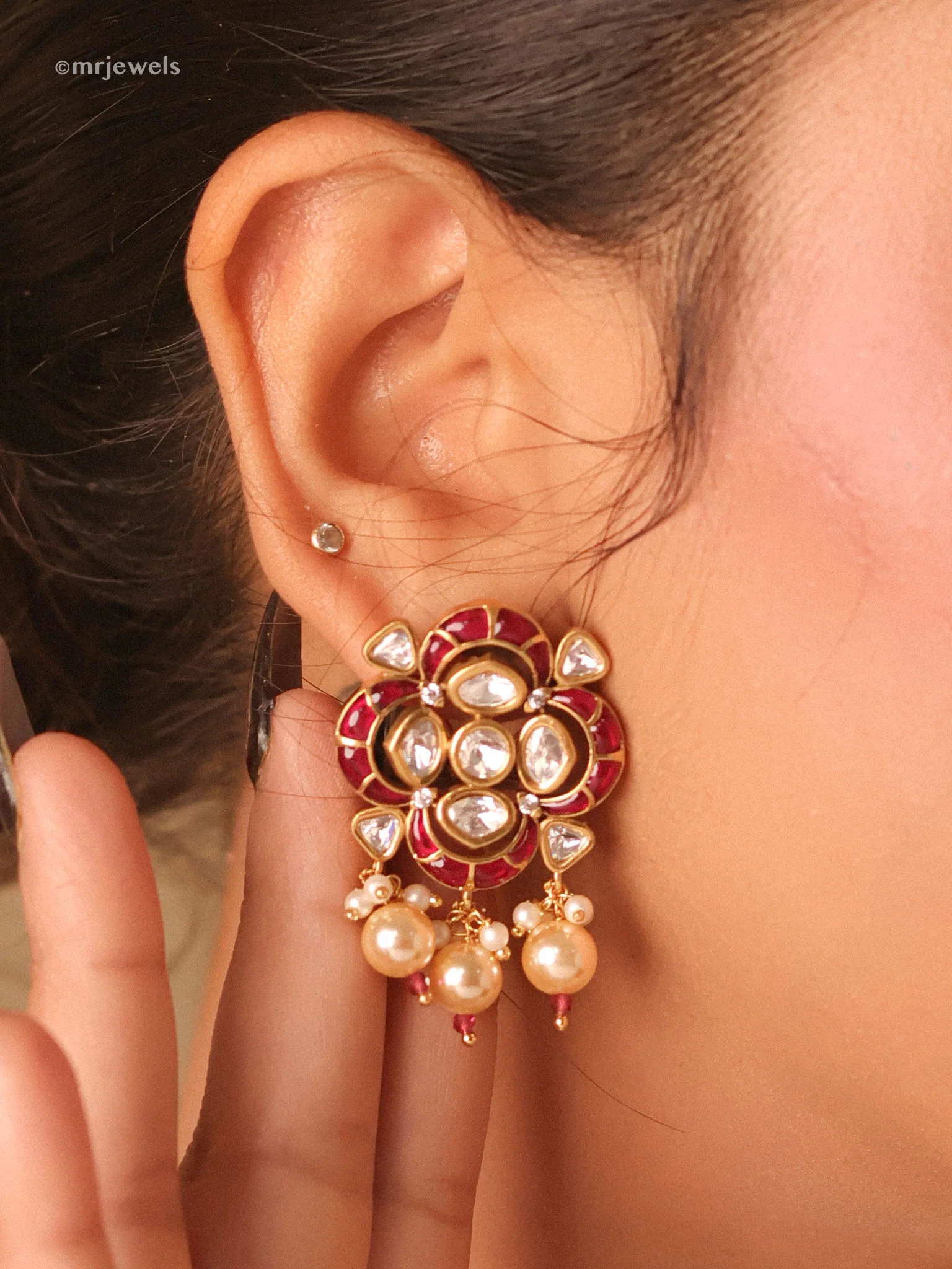Ruby Emerald Kundan Pearl Choker Set - Image 3