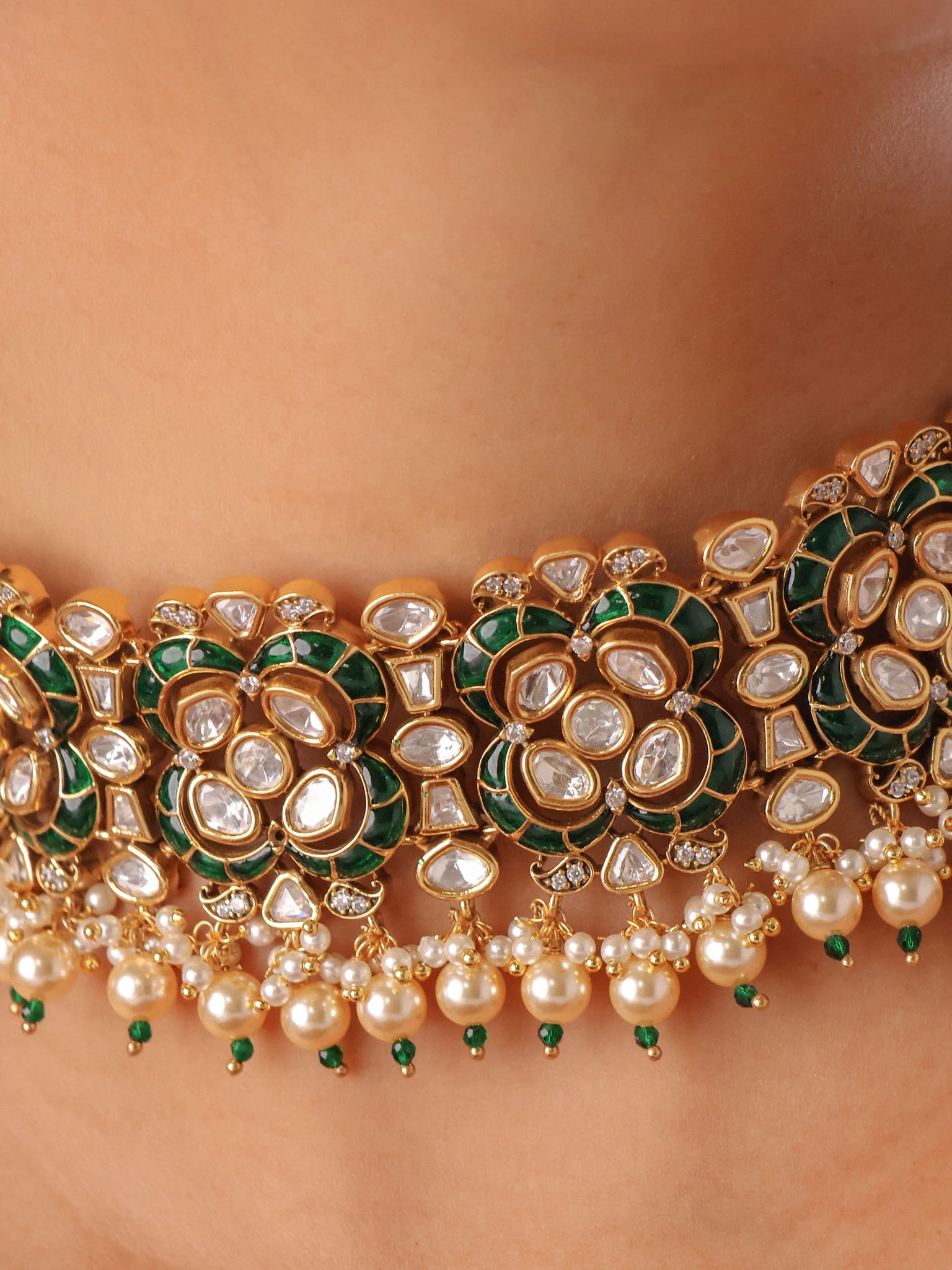 Ruby Emerald Kundan Pearl Choker Set - Image 5