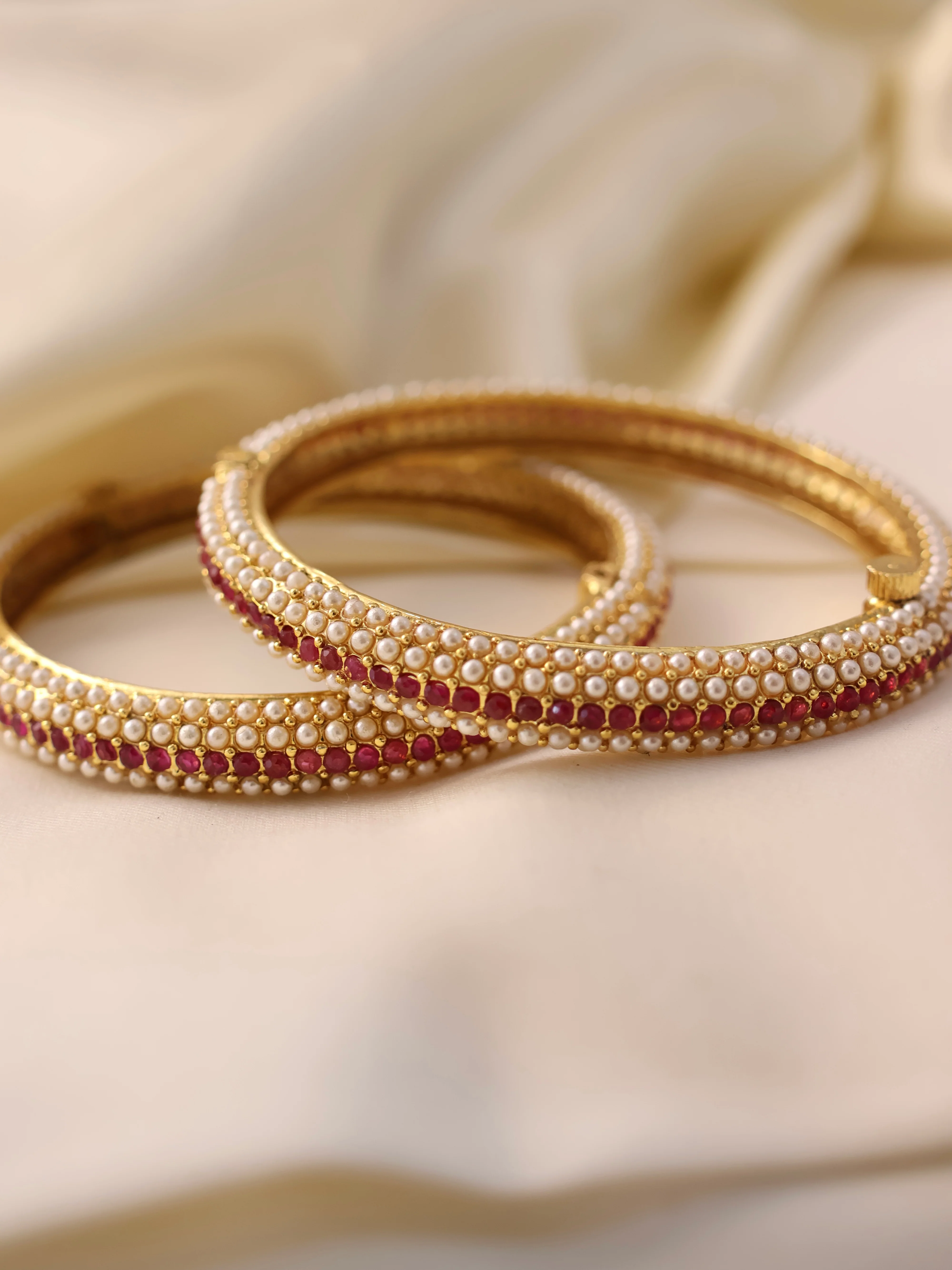 Antique Gold Ruby Pearl Bangles- Set Of 2 - Image 3