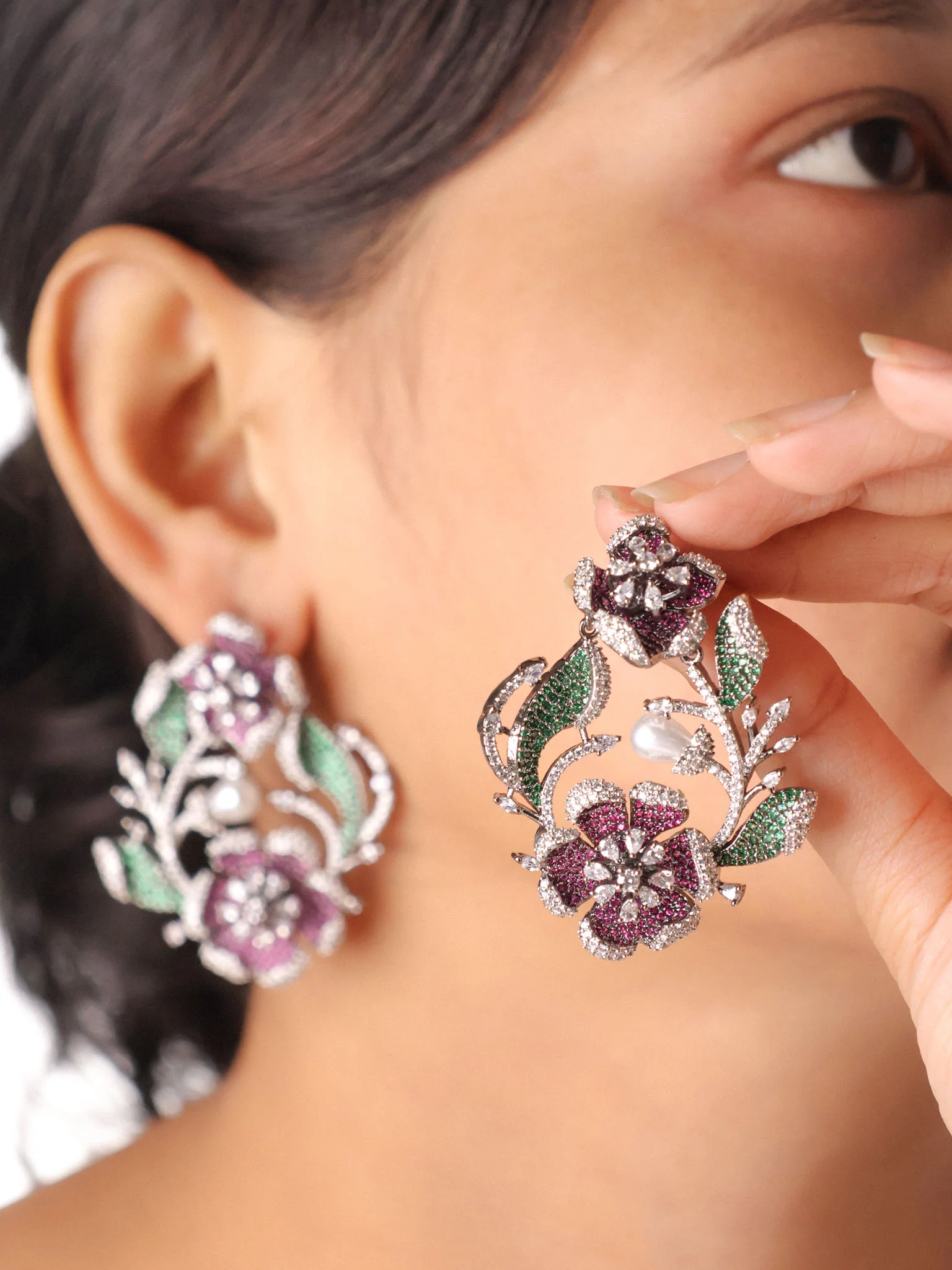 Ruby Pearl Designer Statement Earrings