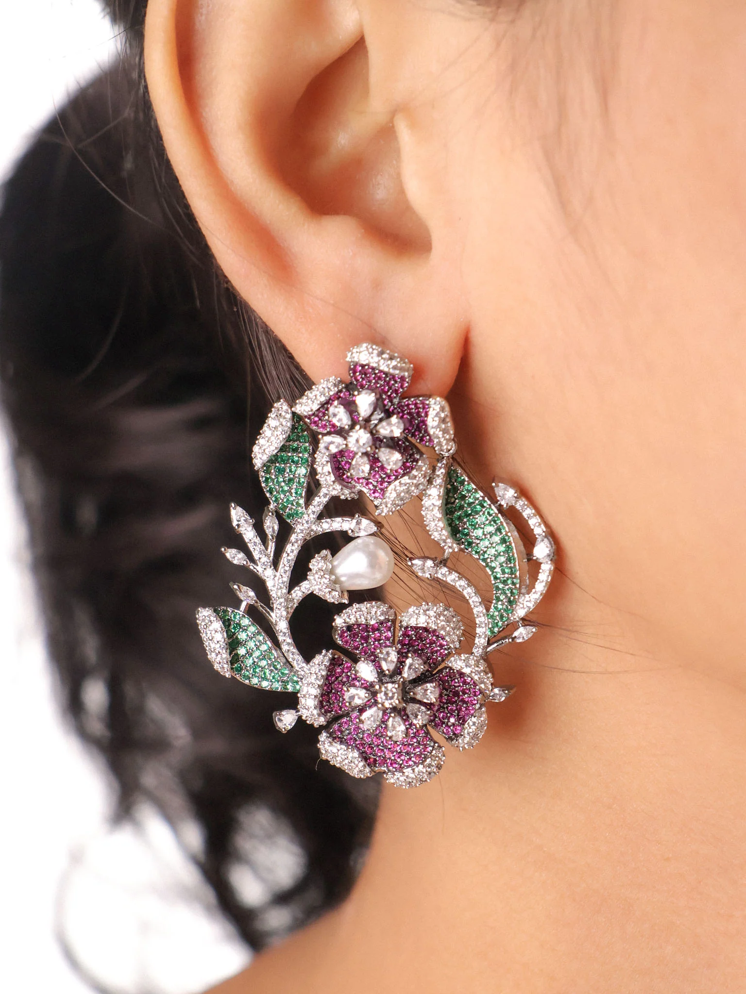 Ruby Pearl Designer Statement Earrings - Image 3