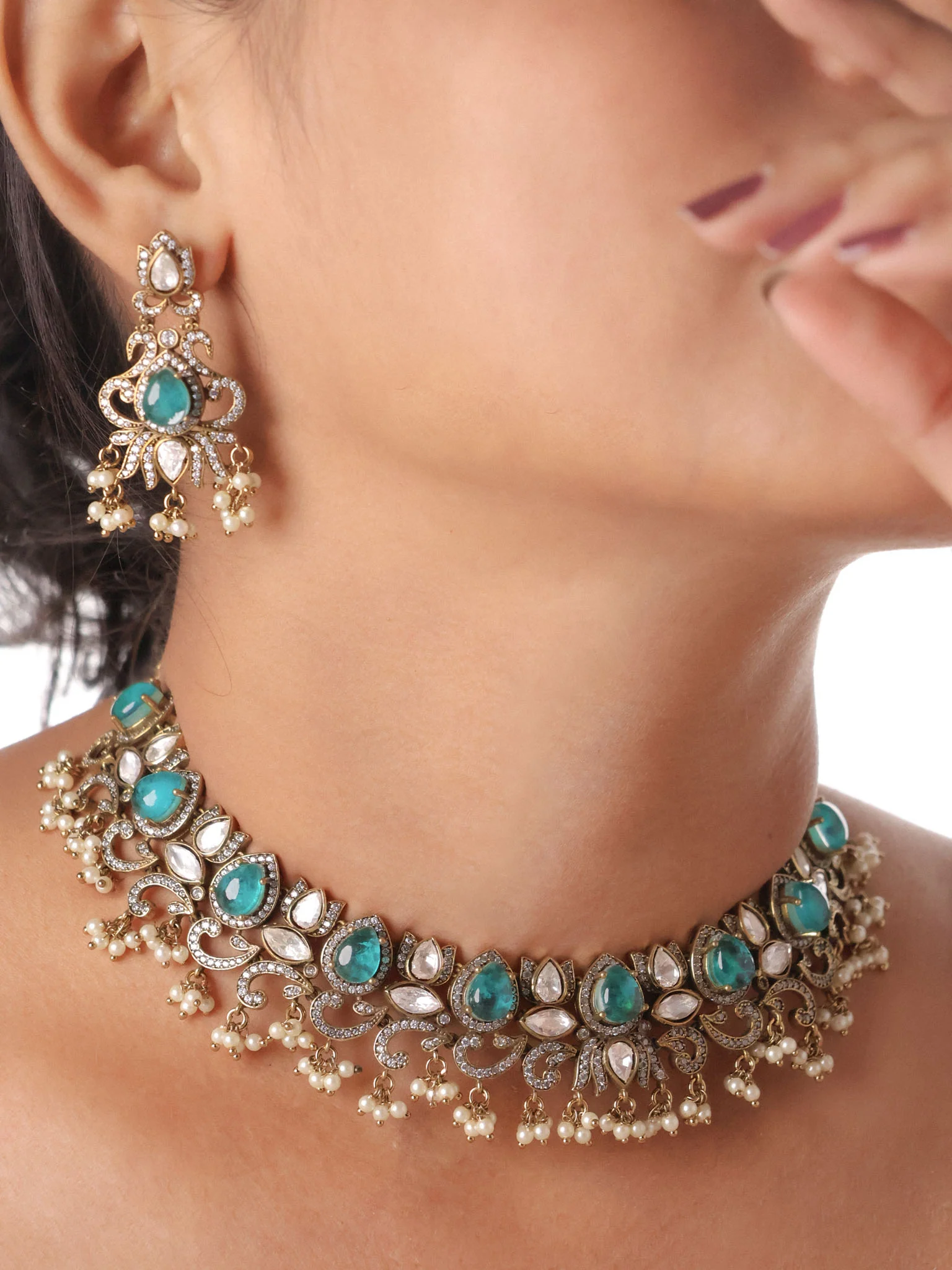 Rajwada Polki Choker Set - Image 10