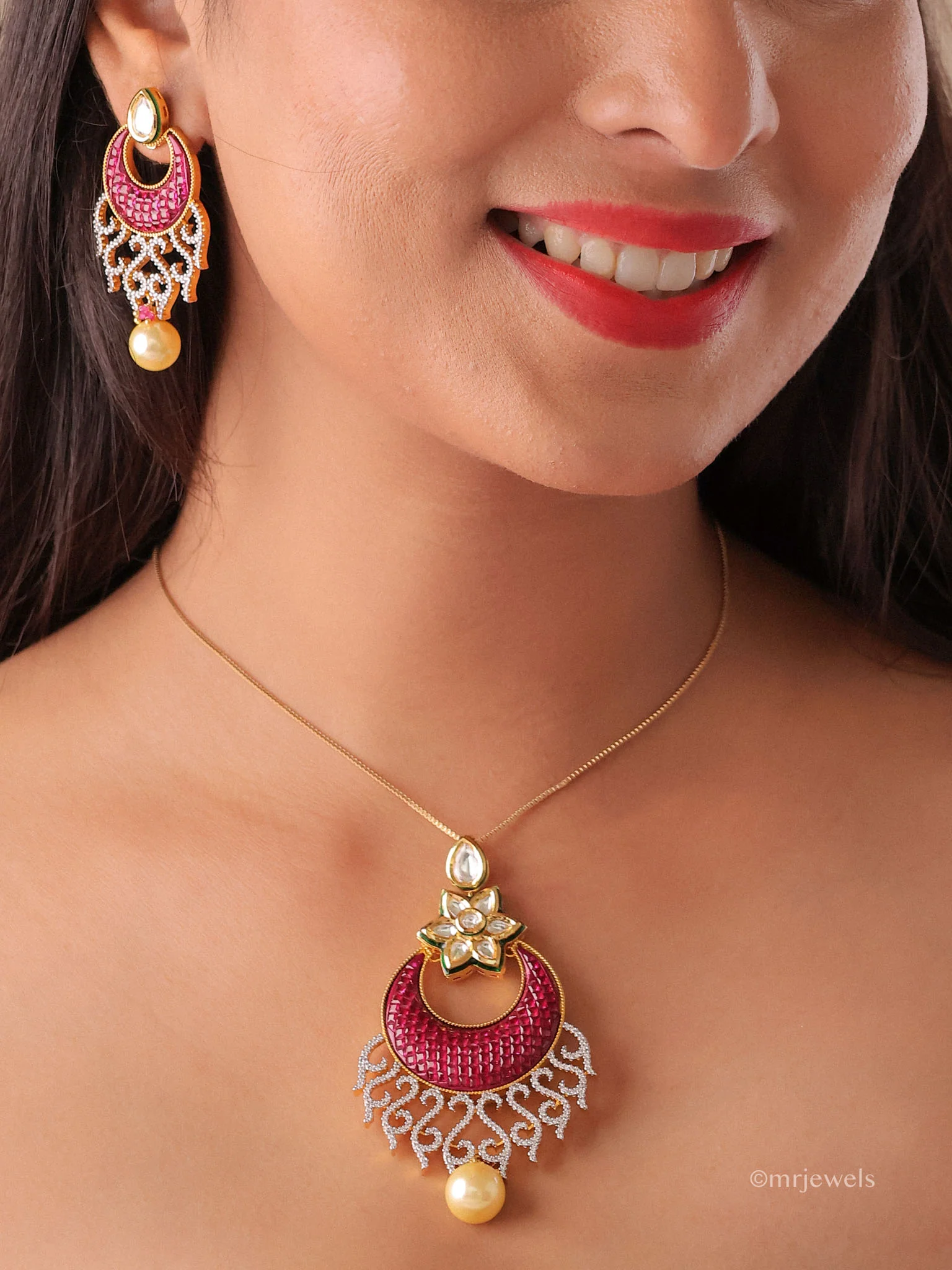 Ruvaya Ruby Meenakari Pendant Set