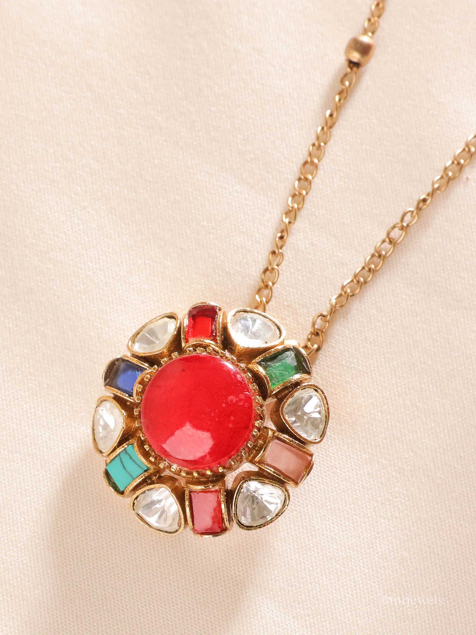 Ruvya Multicolor Polki Pendant Set - Image 3