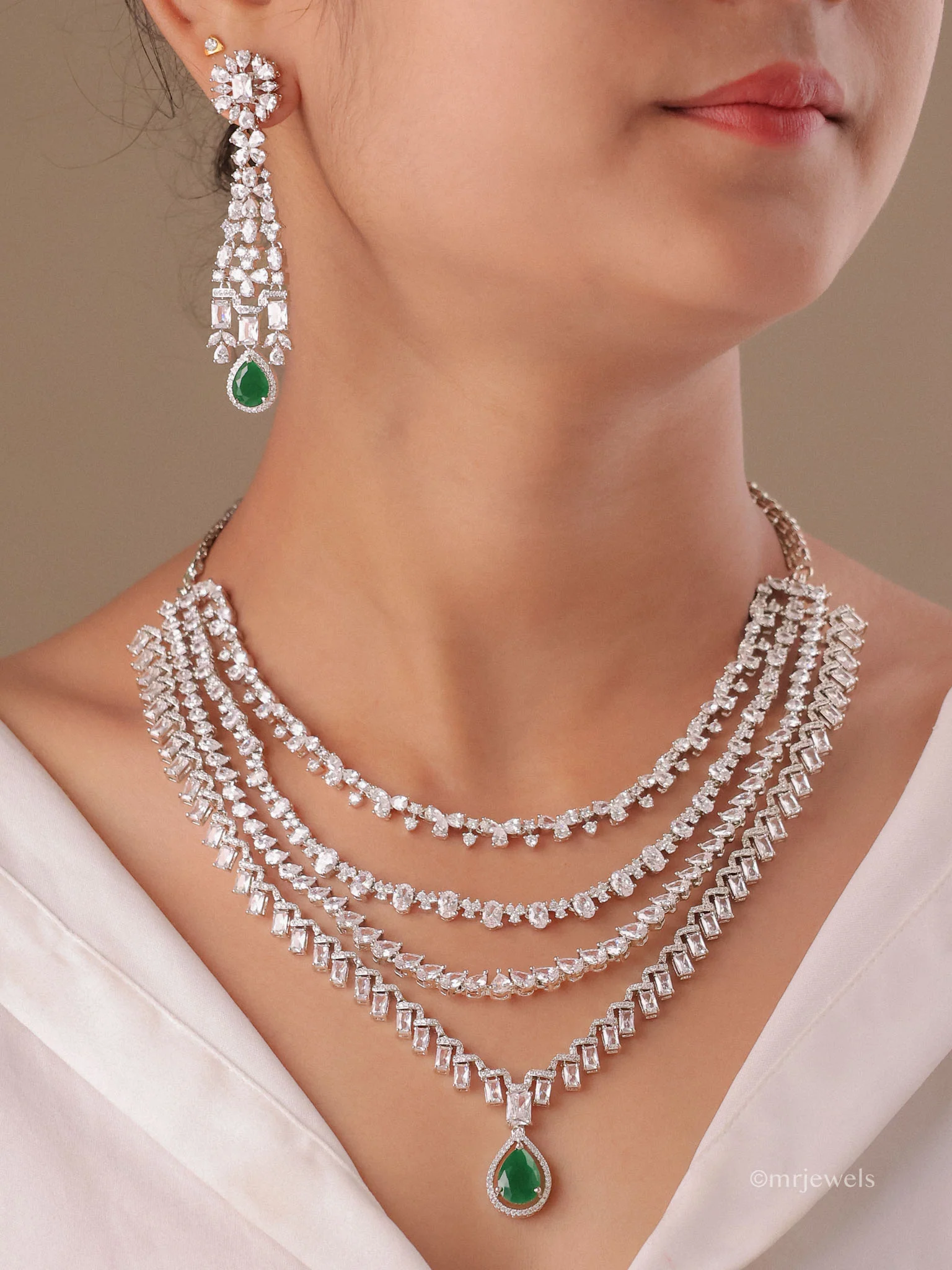 Saanvi Emerald  Layered Necklace Set