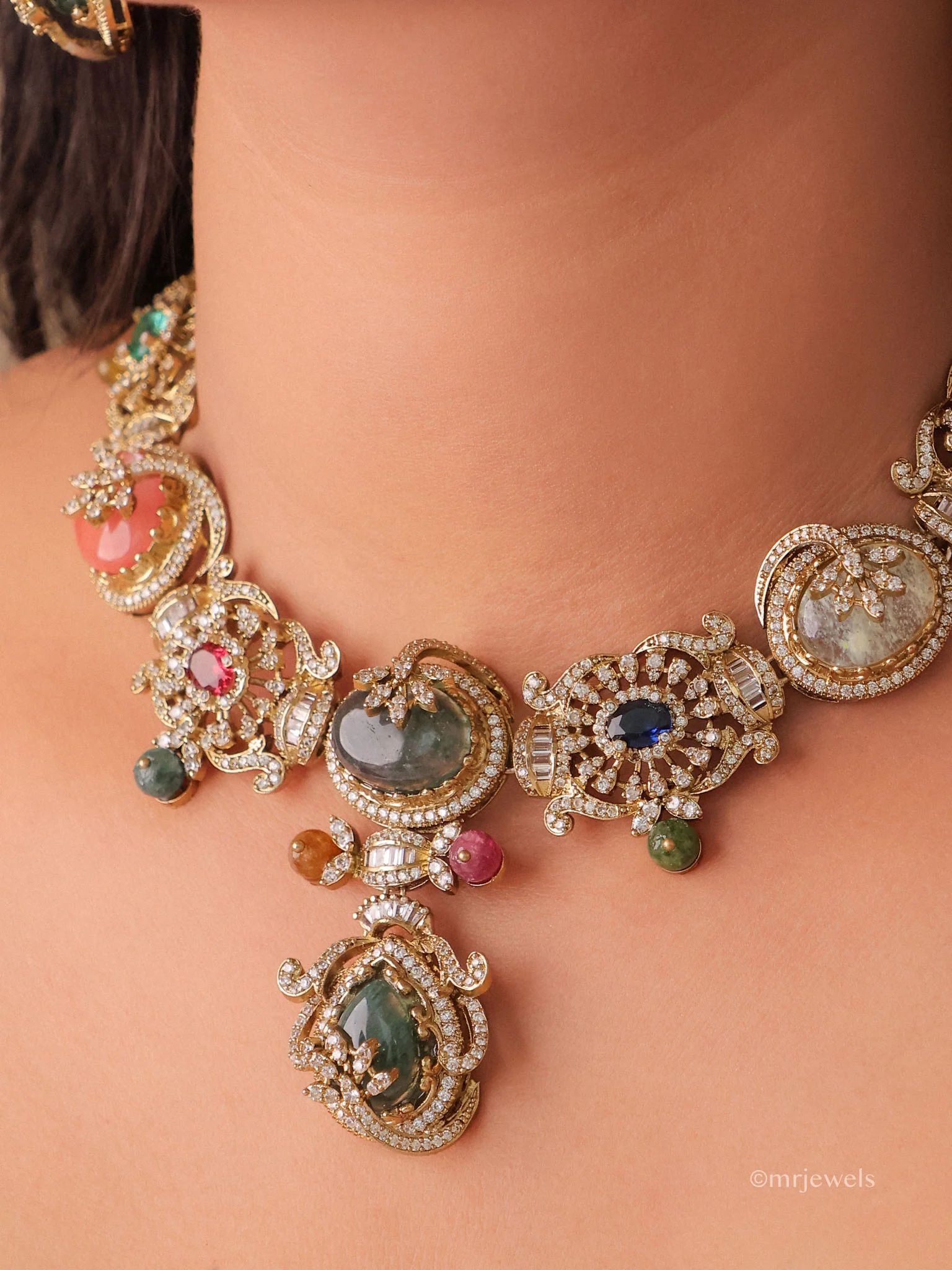 Sabya Inspired:Royal Rhapsody Cabochon Polki Necklace Set - Image 2