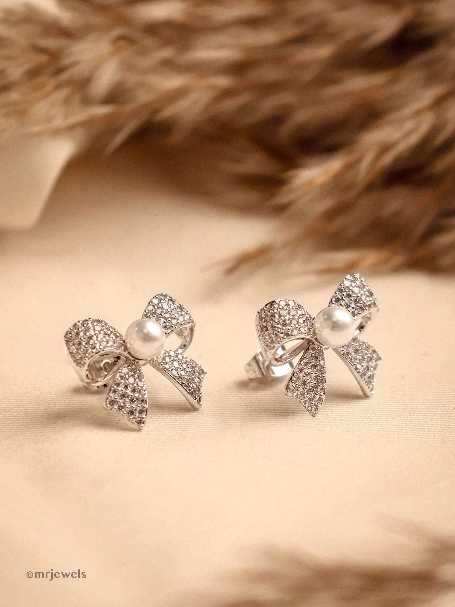 Seraphina Sparkling Bow Pearl Earrings